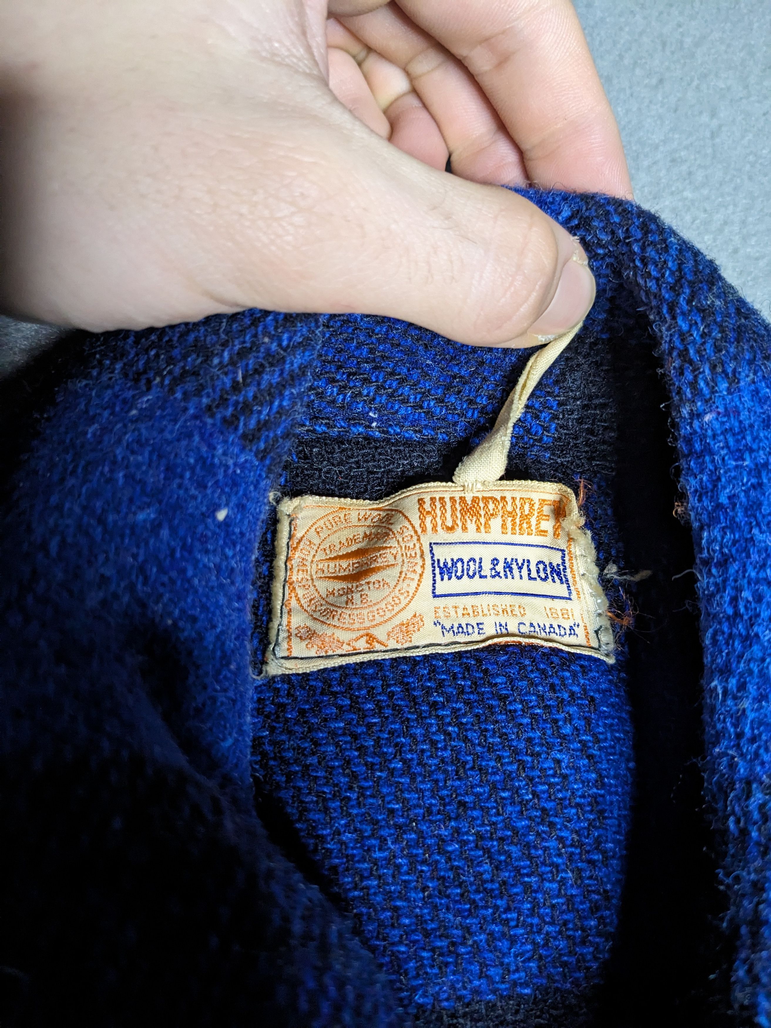 Vintage Humphrey Wool Flannel Buffalo Plaid Large Blue/Black 1950s Size US L / EU 52-54 / 3 - 7 Thumbnail