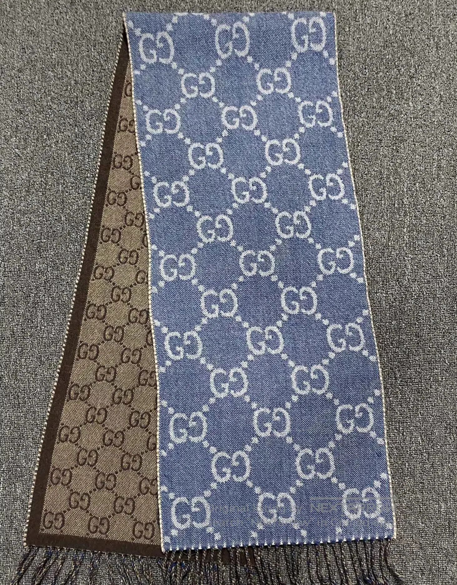 Gucci Blue GG Pattern Scarf with Fringe. Size ONE SIZE - 2 Thumbnail