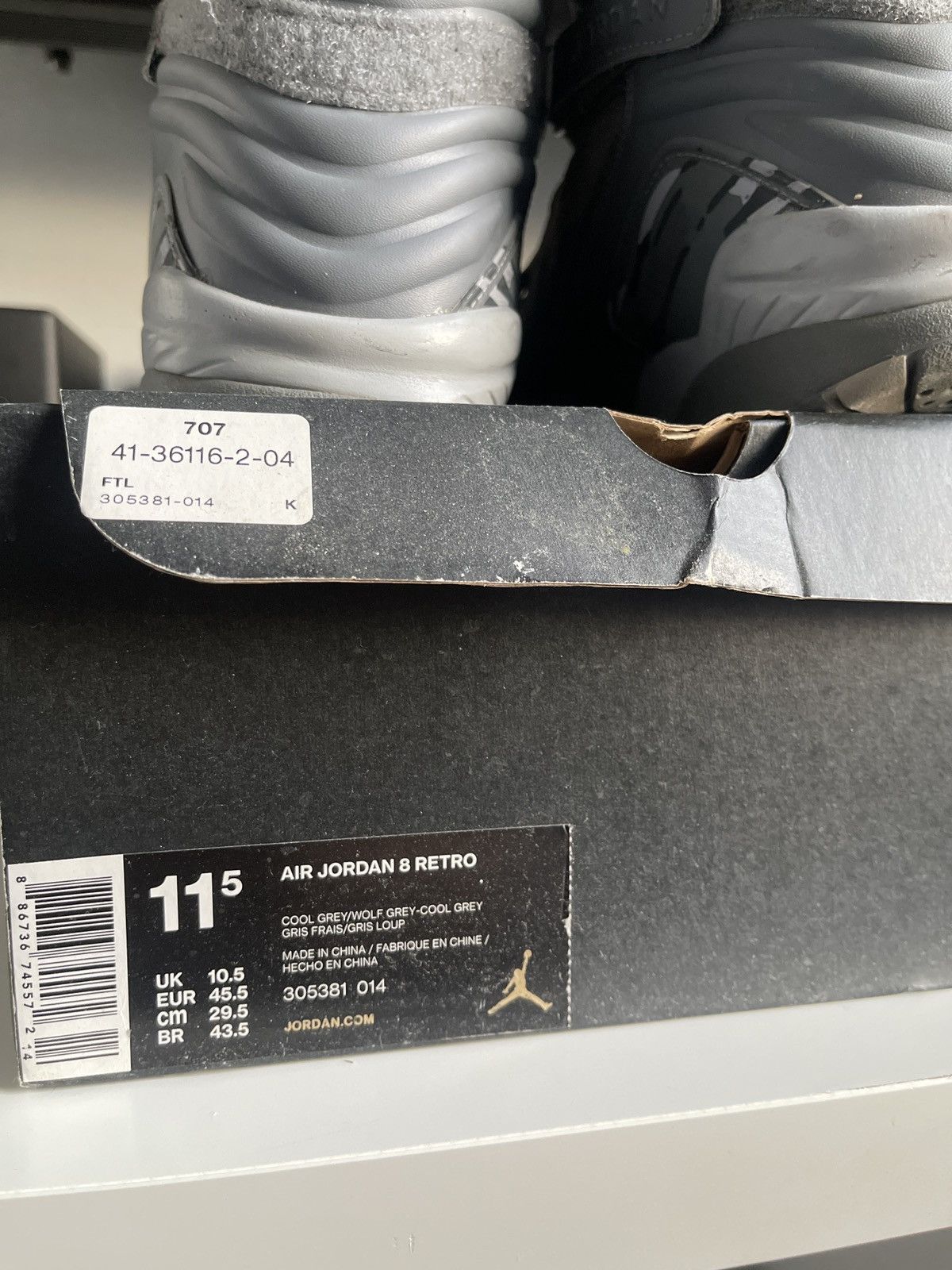 Jordan Brand Air Jordan 8 Cool Grey Size US 11.5 / EU 44-45 - 7 Thumbnail