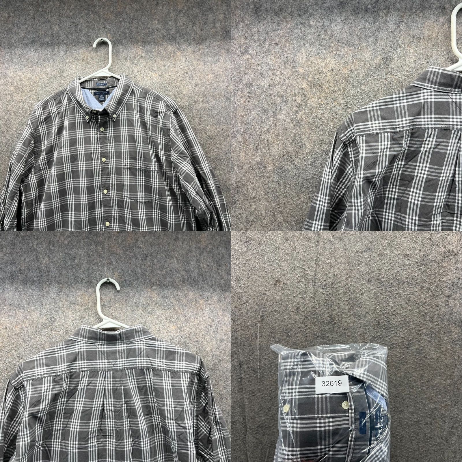 Tommy Hilfiger Tommy Hilfiger Shirt Mens Large Button-Up Glen Check Cotton Trim Fit Dress Plaid Size 42R - 8 Thumbnail