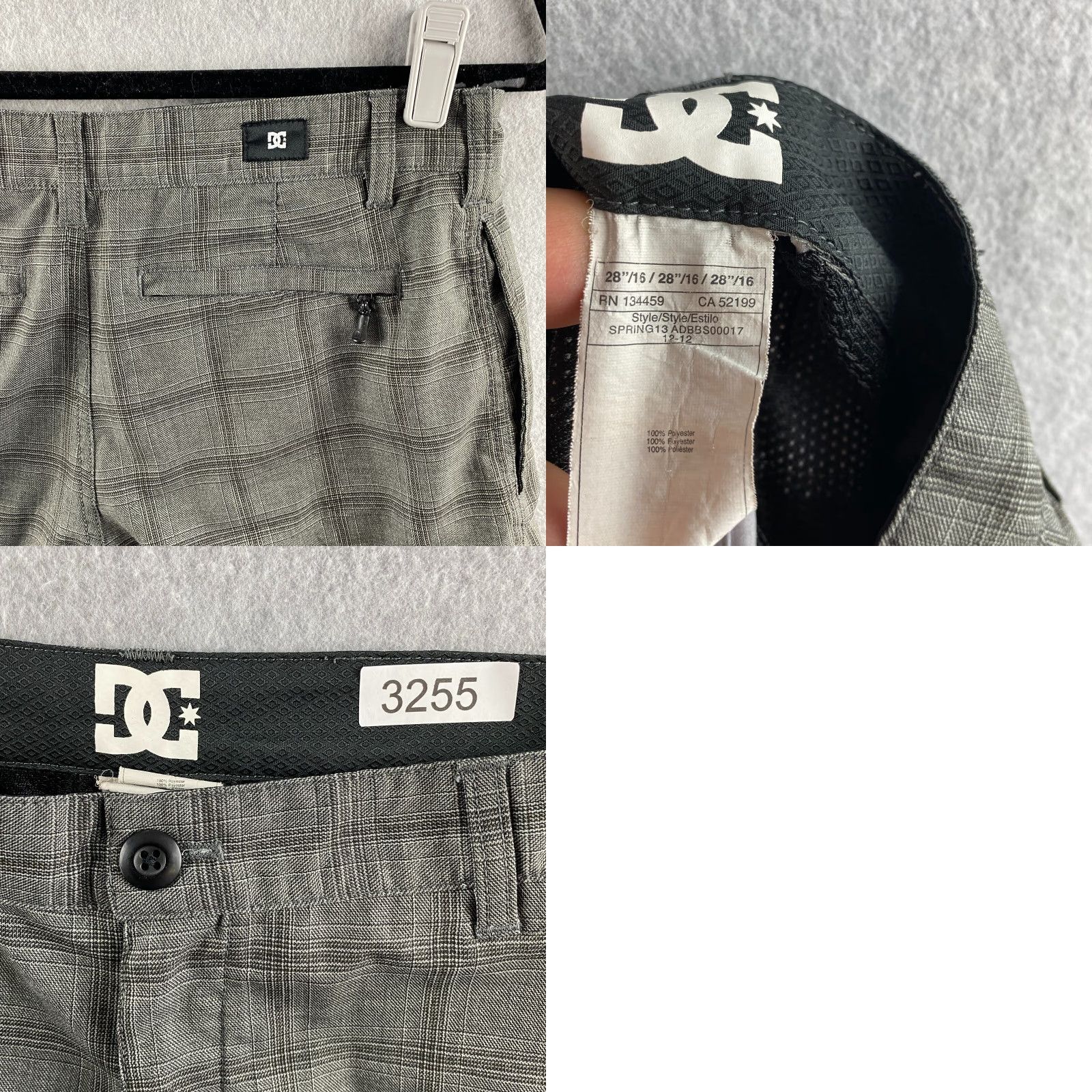 Vintage DC Shorts Mens 28 Gray Plaid Chino Embroidered Logo Zip Pockets Casual Comfort Size US 28 / EU 44 - 10 Thumbnail