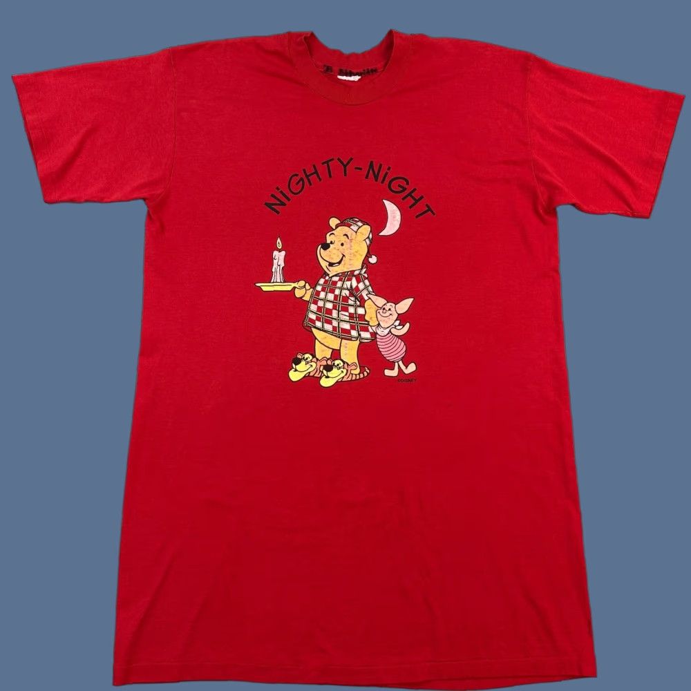 Disney VINTAGE Disney Winnie The Pooh Sleep Shirt Women's One Size Red Knit Cotton Logo 90s Cartoon Classic 80s 90s Womens Sleep Shirt Size ONE SIZE - 1 Thumbnail