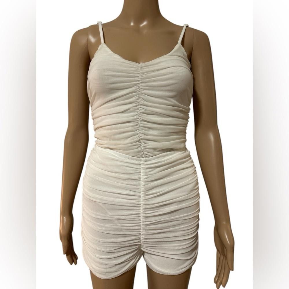 Designer Women's Cream Ruched Bodysuit Size ONE SIZE - 7 Thumbnail