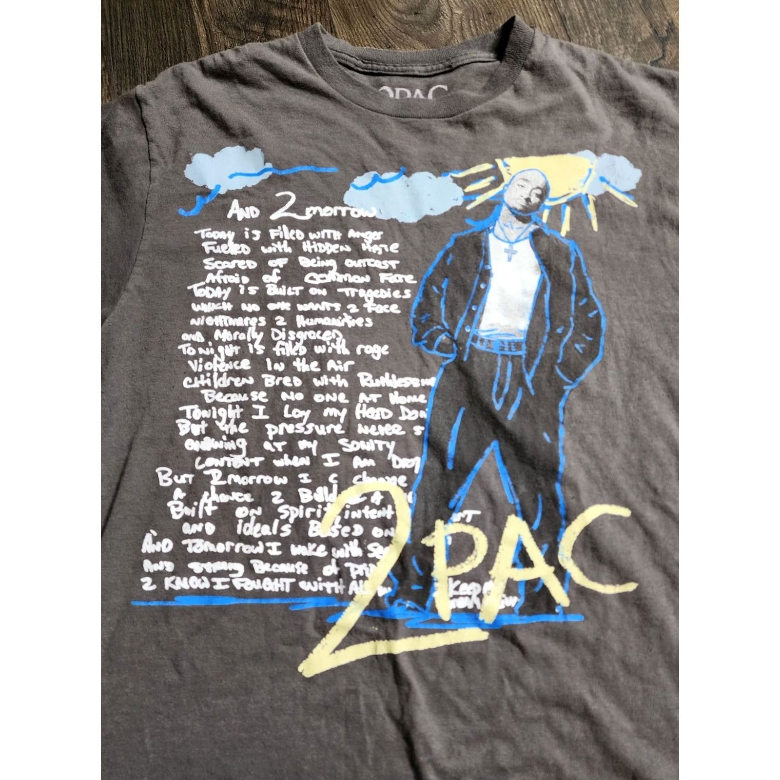 Vintage 2Pac Mens M T Shirt Crew Neck Short Sleeve Gray Cotton 2Pac And 2Morrow Lyrics Hip Hop Music Rap Vintage: No 80s 90s Ganster Poetry Size US M / EU 48-50 / 2 - 2 Thumbnail