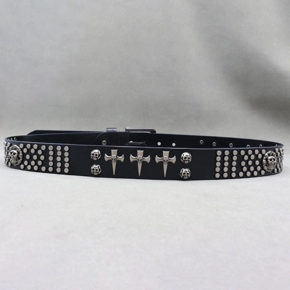 Leather Studded Skull Punk Rock Split Leather Belt Size ONE SIZE - 5 Thumbnail