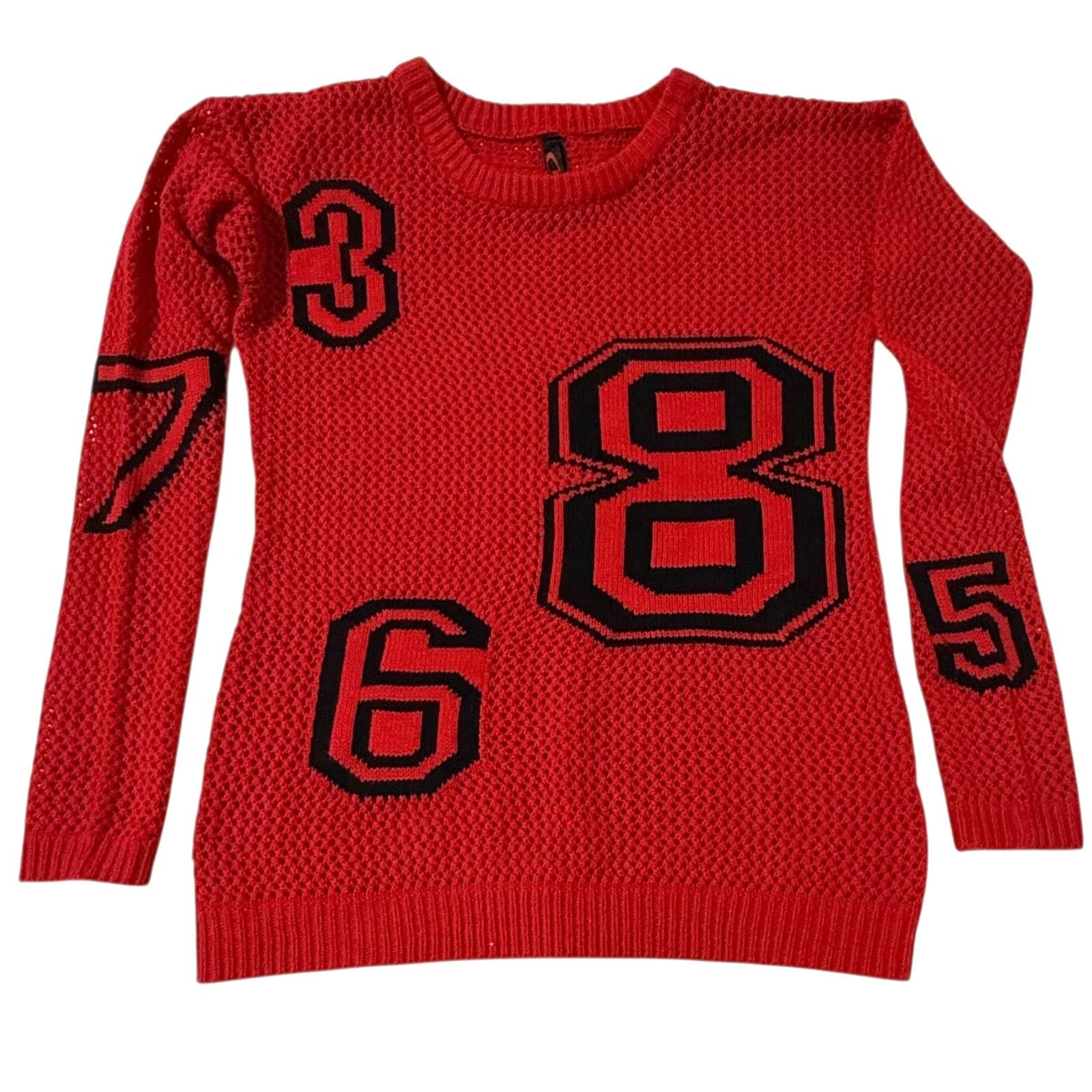 Other Yoki Numbers Open Knit Sweater Red Womens M Stretch Long Sle Size M / US 6-8 / IT 42-44 - 3 Thumbnail