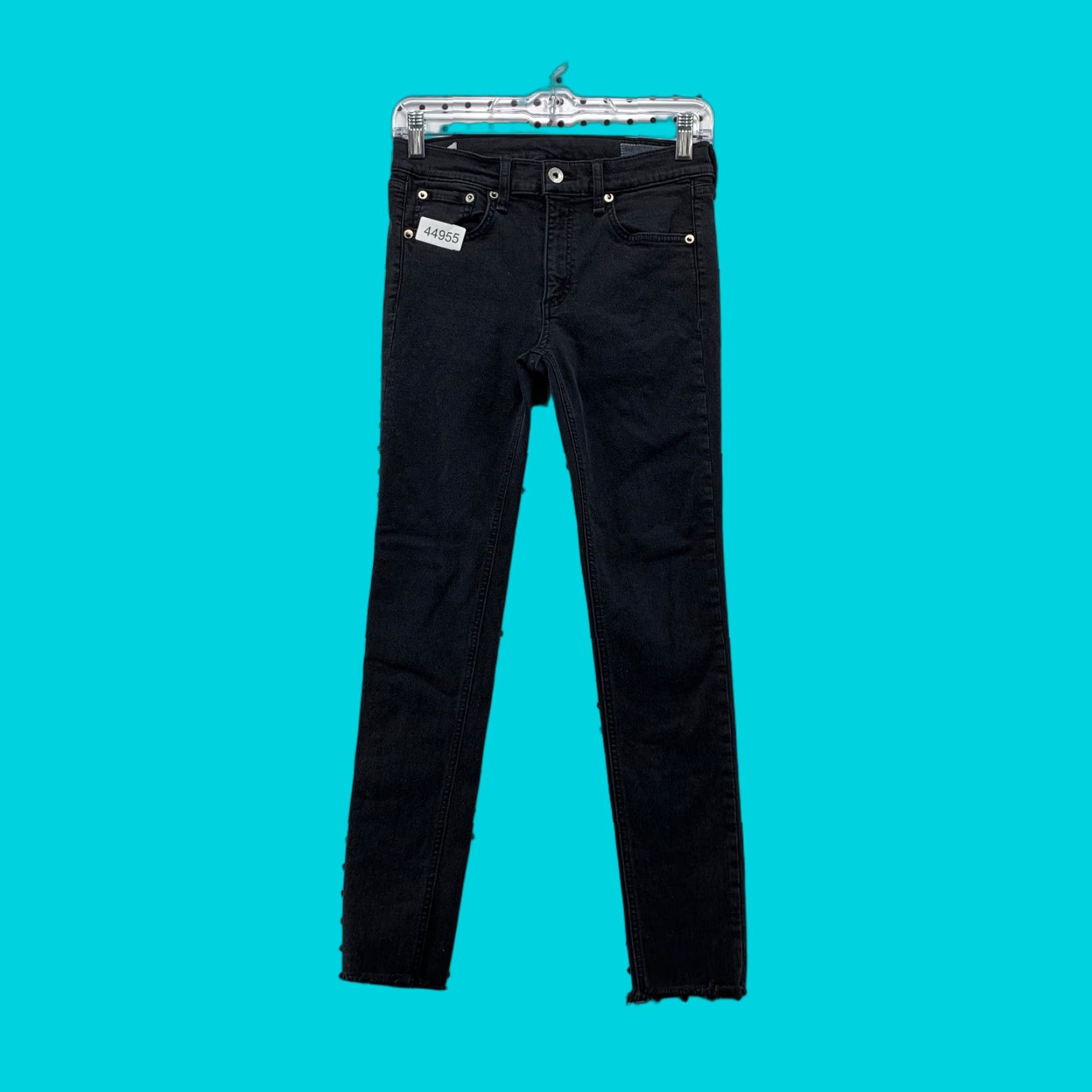 Rag & Bone rag & bone Denim Jeans Womens 27 Black Skinny Fit 27x25.5 Raw Hem Stretch Denim Jeans Womens Slim 27 Black Skinny 5-Pocket Design Mens Size 27" / US 4 / IT 40 - 1 Thumbnail