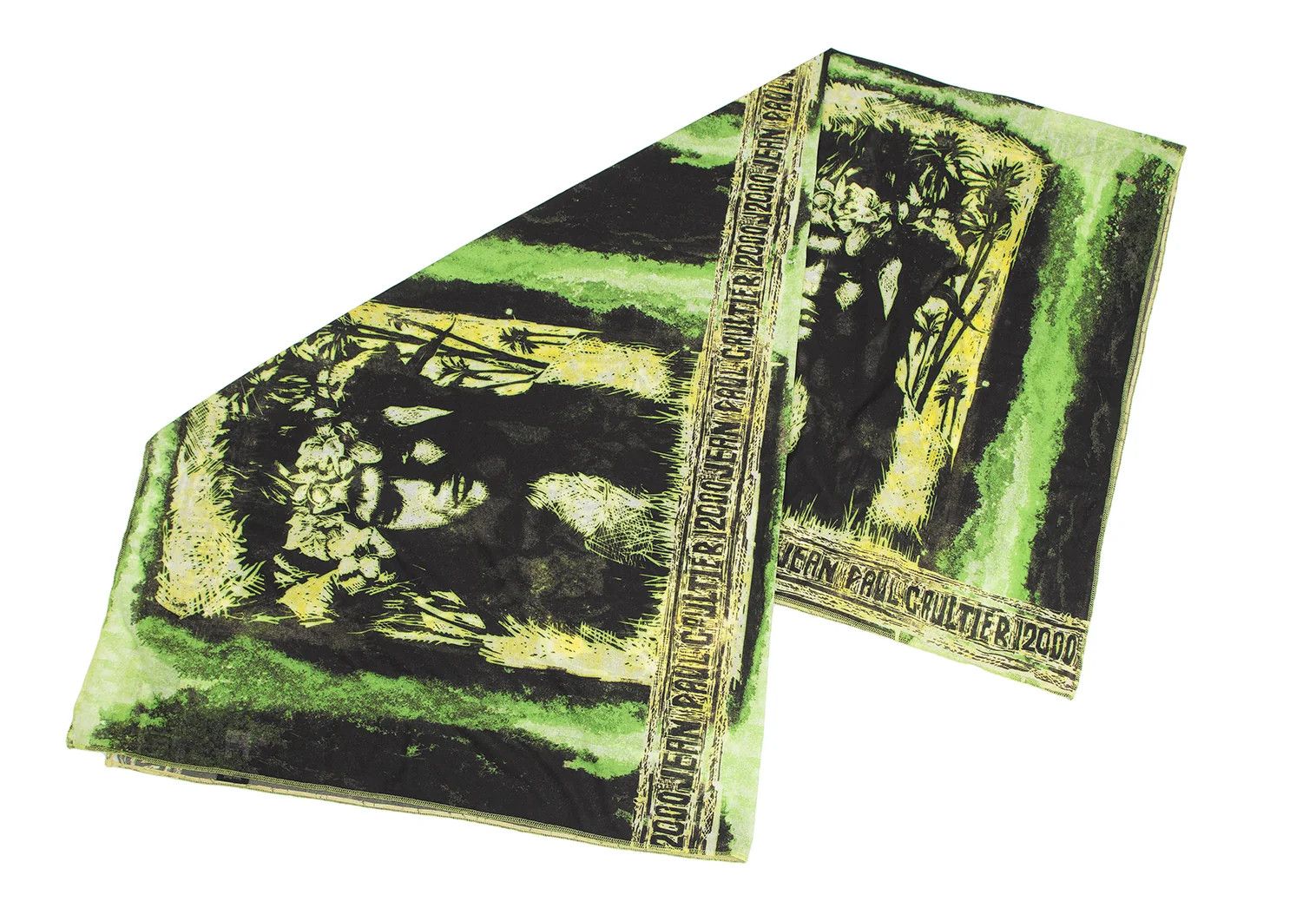 Jean Paul Gaultier Floral Print Large Scarf in Green and Black Size ONE SIZE - 2 Thumbnail