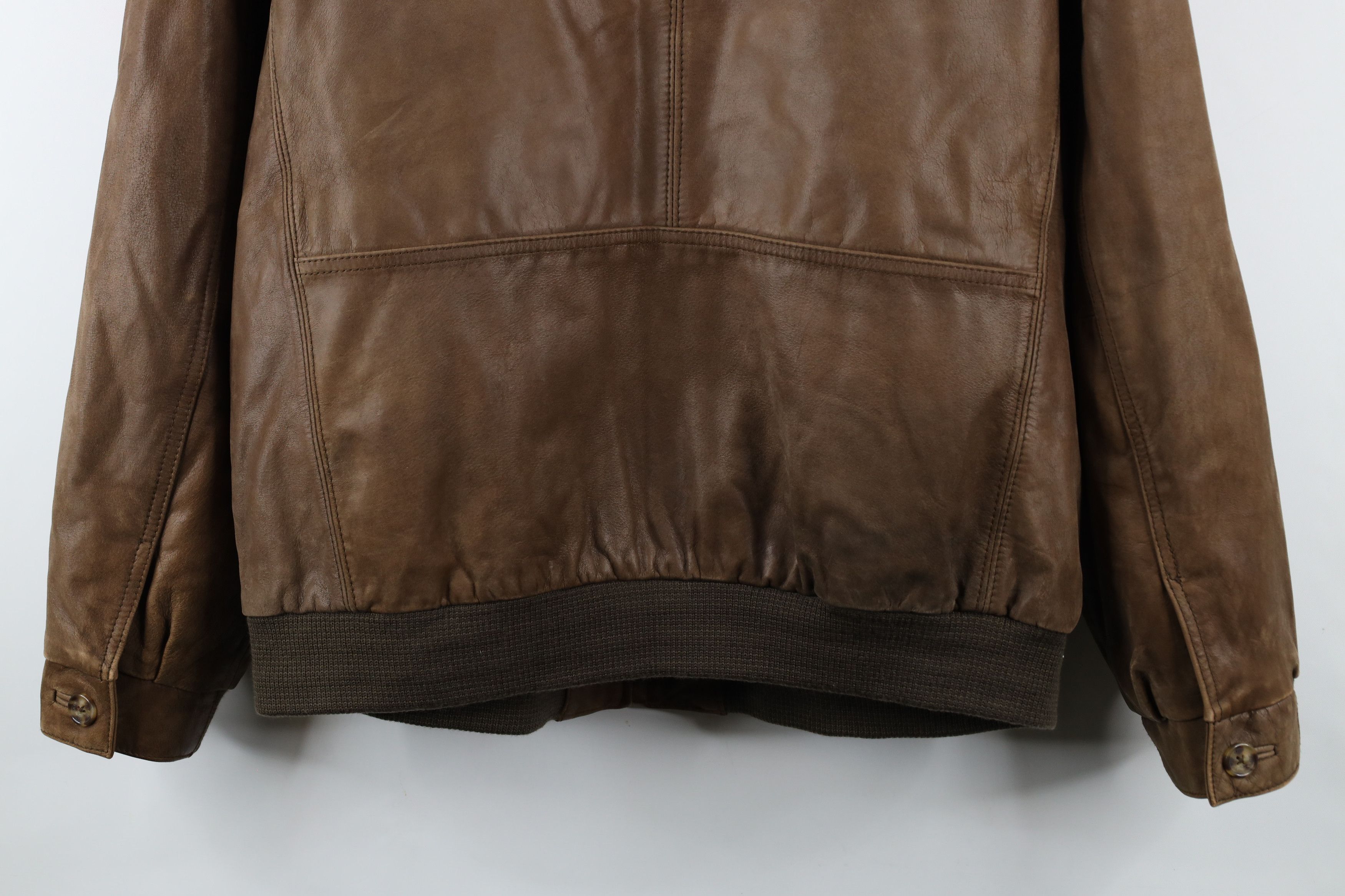 Vintage Vintage 90s Streetwear Leather Flight Bomber Jacket Brown Size US XL / EU 56 / 4 - 16 Thumbnail