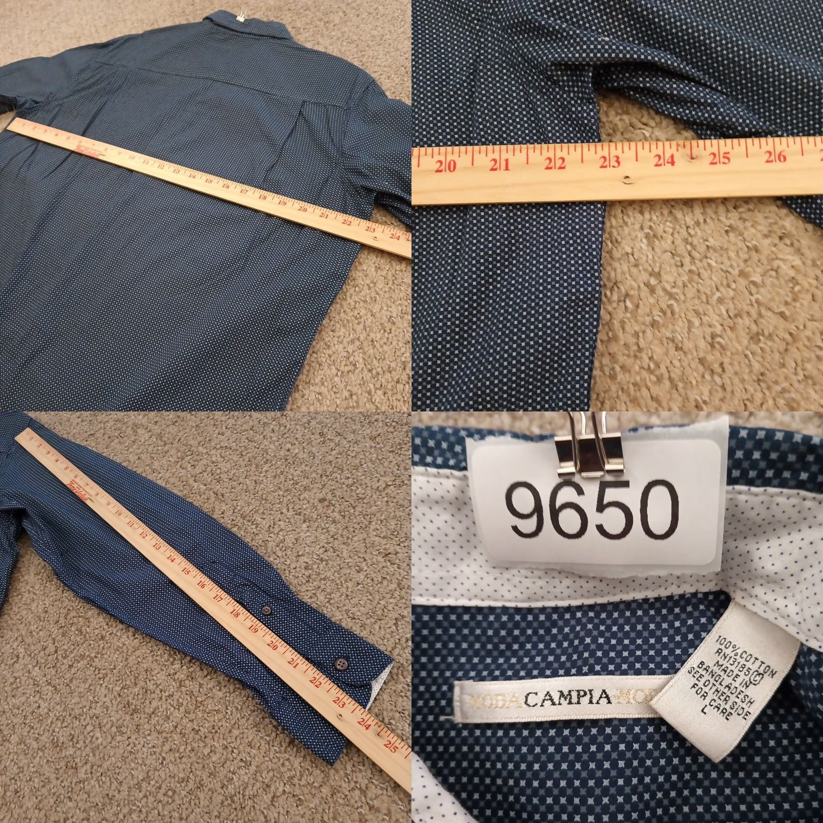 Vintage Campia Moda Shirt Mens Large Blue Geometric Long Sleeve Button Up Cotton Size US L / EU 52-54 / 3 - 8 Thumbnail