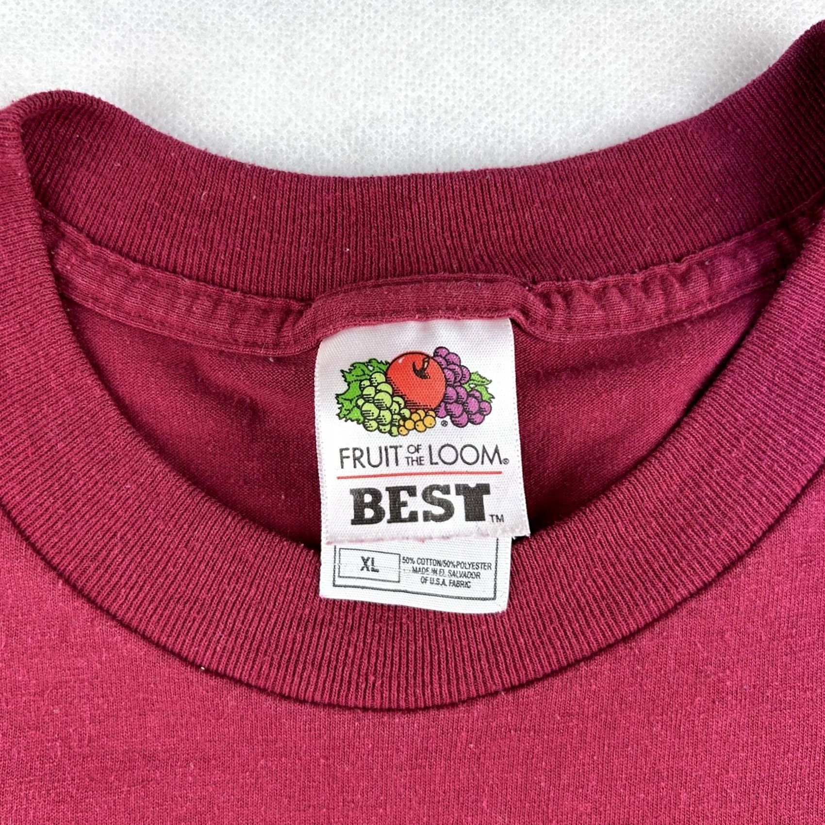 Fruit Of The Loom VINTAGE fruit of the loom best T-Shirt Mens XL Burgundy Red 90s 80s 90s Shirt Size US XL / EU 56 / 4 - 7 Thumbnail