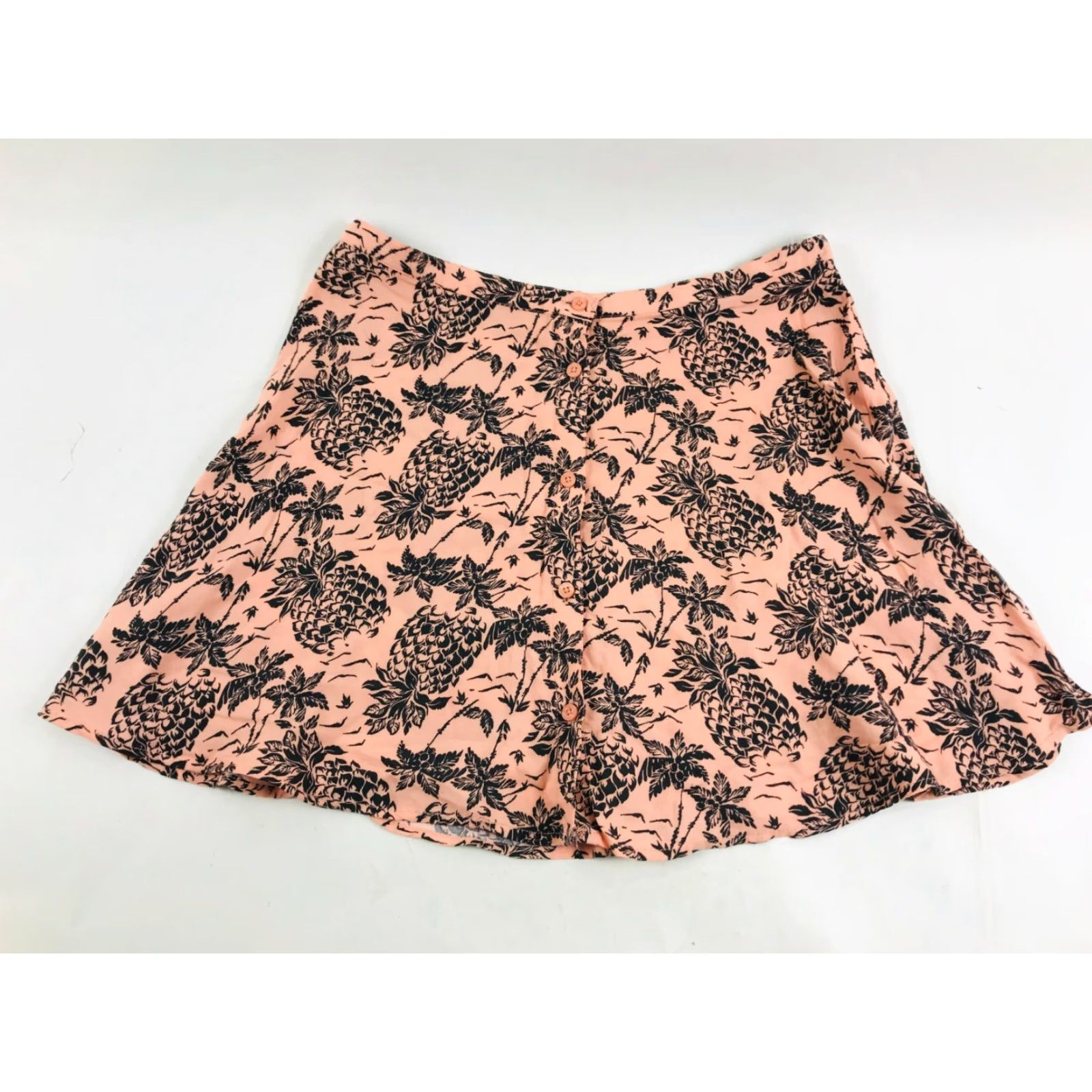 Aeropostale AeroPostale Skirt Women's Size S Peach Pineapple Print Button Front A-Line Short Bohemian Modern Lined Size 28" / US 6 / IT 42 - 2 Thumbnail