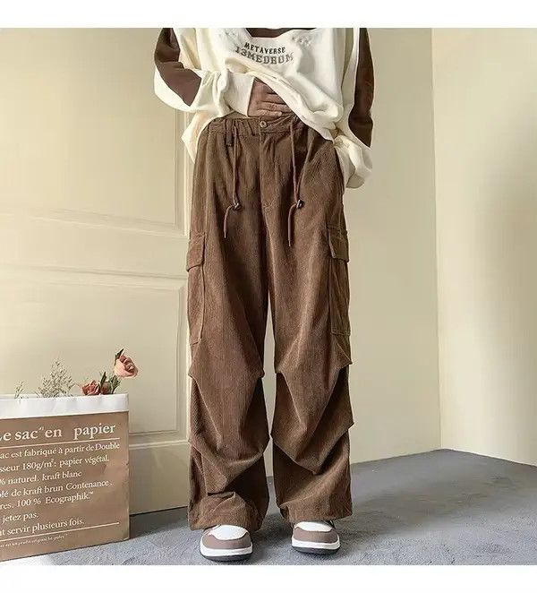 Japanese Brand Fukuoka x Kyoko Brown Cargo Corduroy Pants Size US 31 - 4 Thumbnail