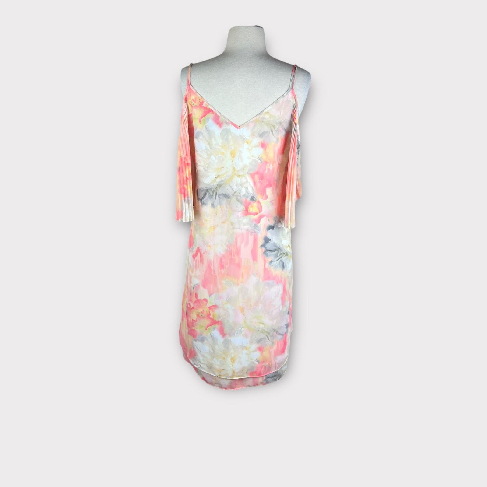 White House Black Market WHBM | Cold Shoulder Pleat Sleeve Watercolor Print Dress Size XS / US 0-2 / IT 36-38 - 6 Thumbnail