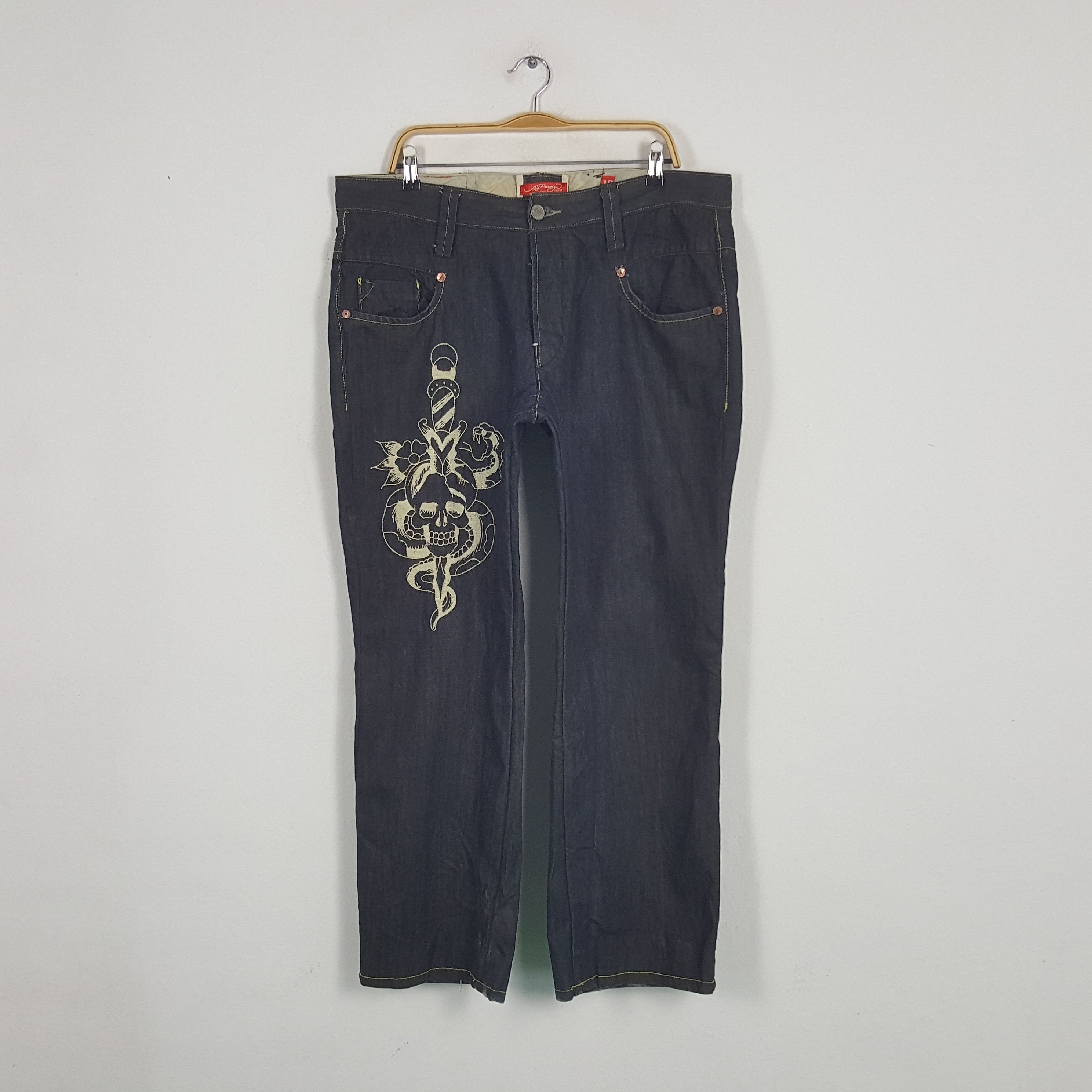 Christian Audigier × Ed Hardy × Vintage Vintage Ed Hardy American Brand Embroidery Art Denim Jeans Size US 38 / EU 54 - 1 Thumbnail