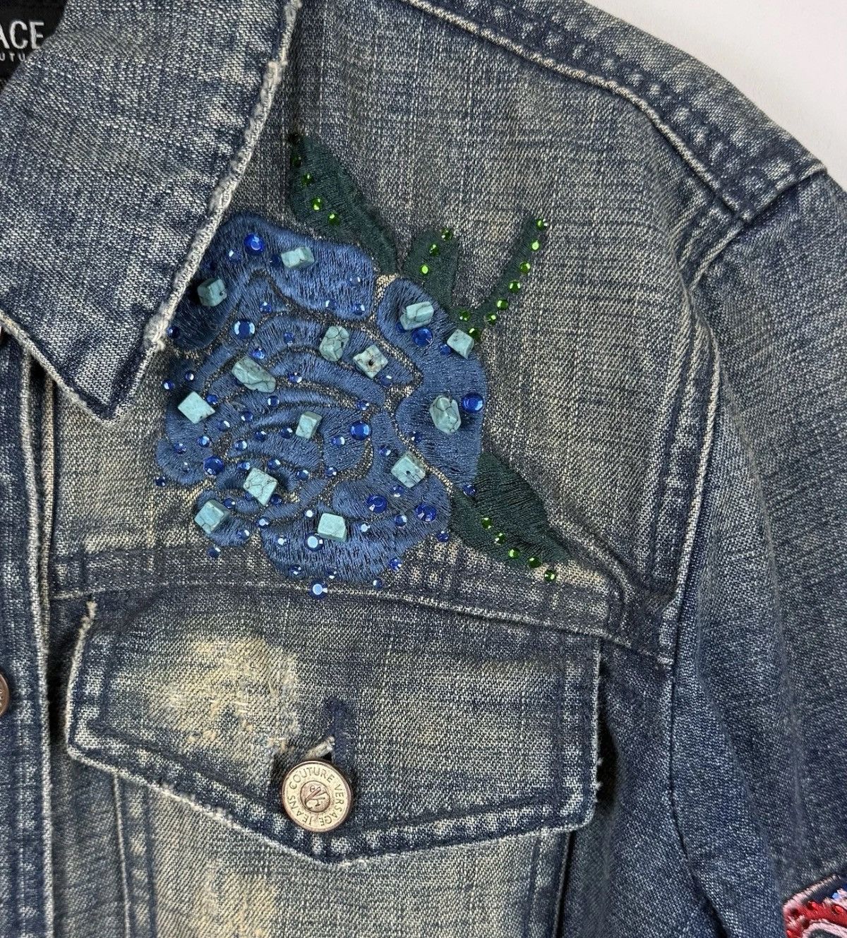 Versace Versace Jeans Couture Denim Jacket Blue Jeans Top Flowers Size S / US 4 / IT 40 - 7 Thumbnail