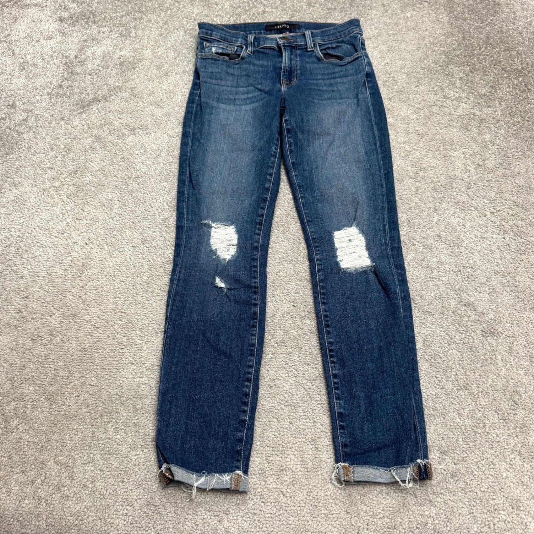 J Brand J Brand Breathless Skinny Denim Jeans Womens 25 Blue Raw Hem Capri Distressed Size 42" / US 20 - 2 Thumbnail