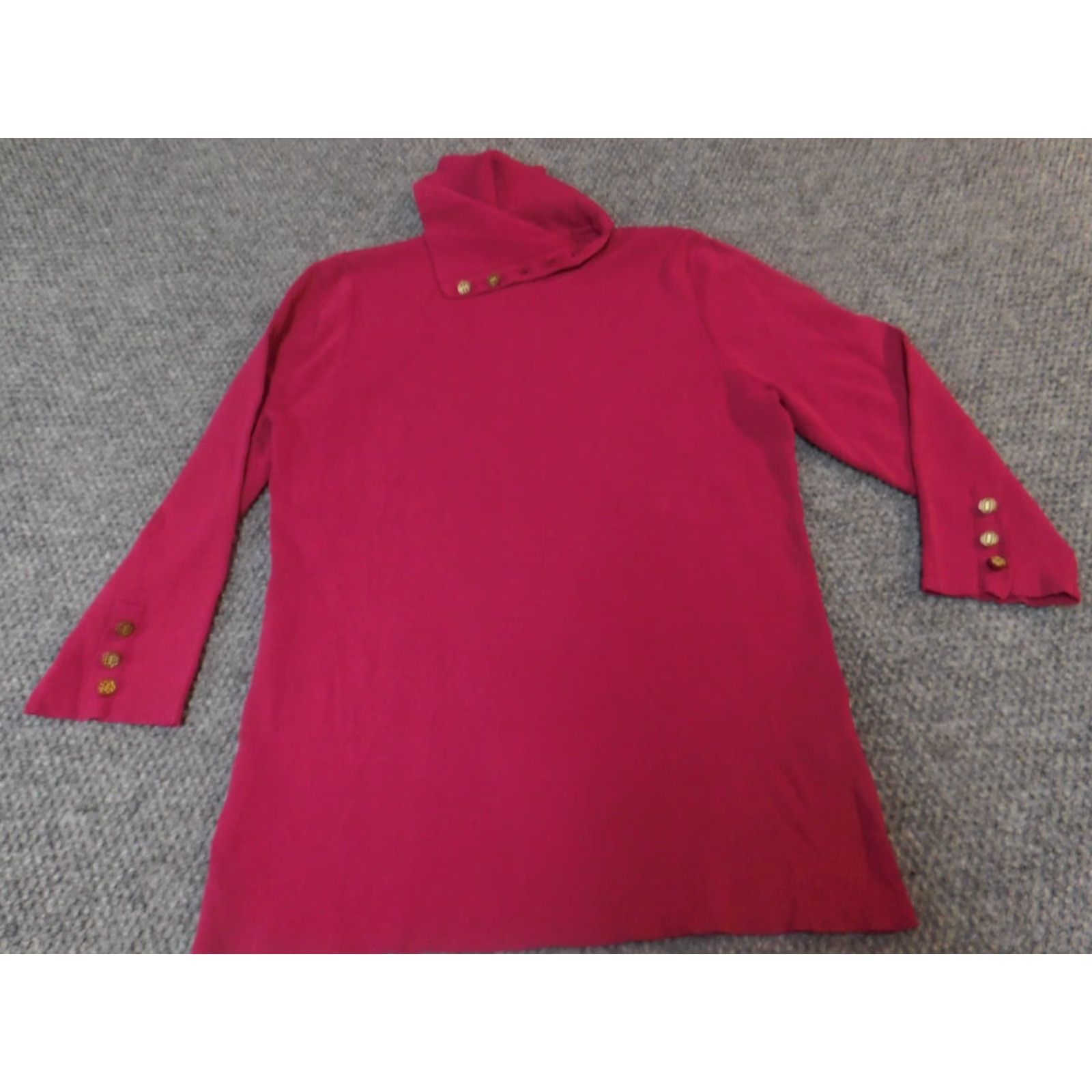 Vintage Dana Buchman Womens Sweater L Purple Pullover Turtleneck Cap Sleeve Long Sleeve Knit Polyester Button Stretch Regular Modern Women's Pullover Size L / US 10 / IT 46 - 2 Thumbnail