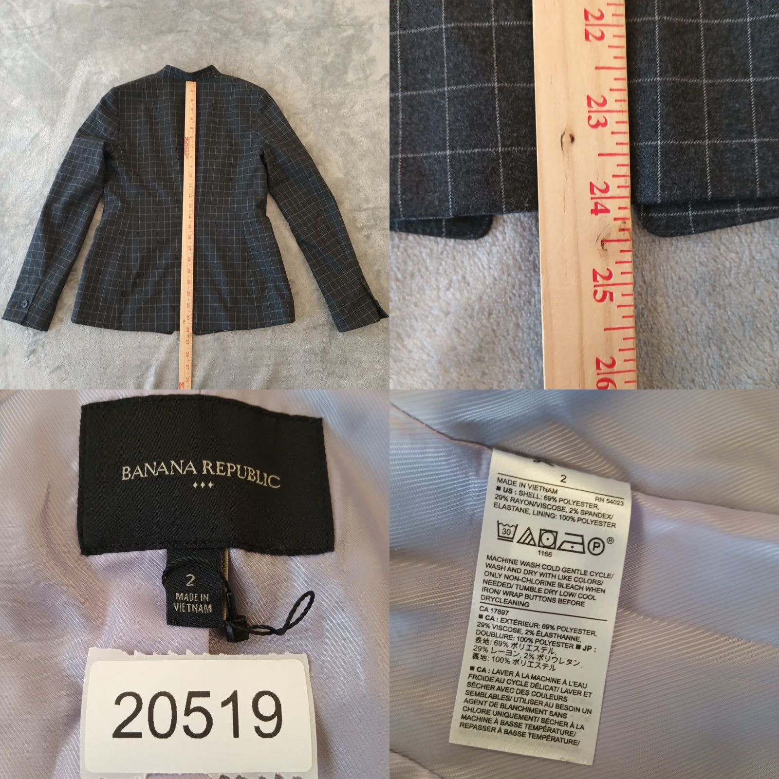 Banana Republic Banana Republic Blazer Womens Size 2 Gray Plaid Long Sleeve One-Button Lined Notch Lapel Jacket Dress Pant Suit Women Modern Size XS / US 0-2 / IT 36-38 - 8 Thumbnail