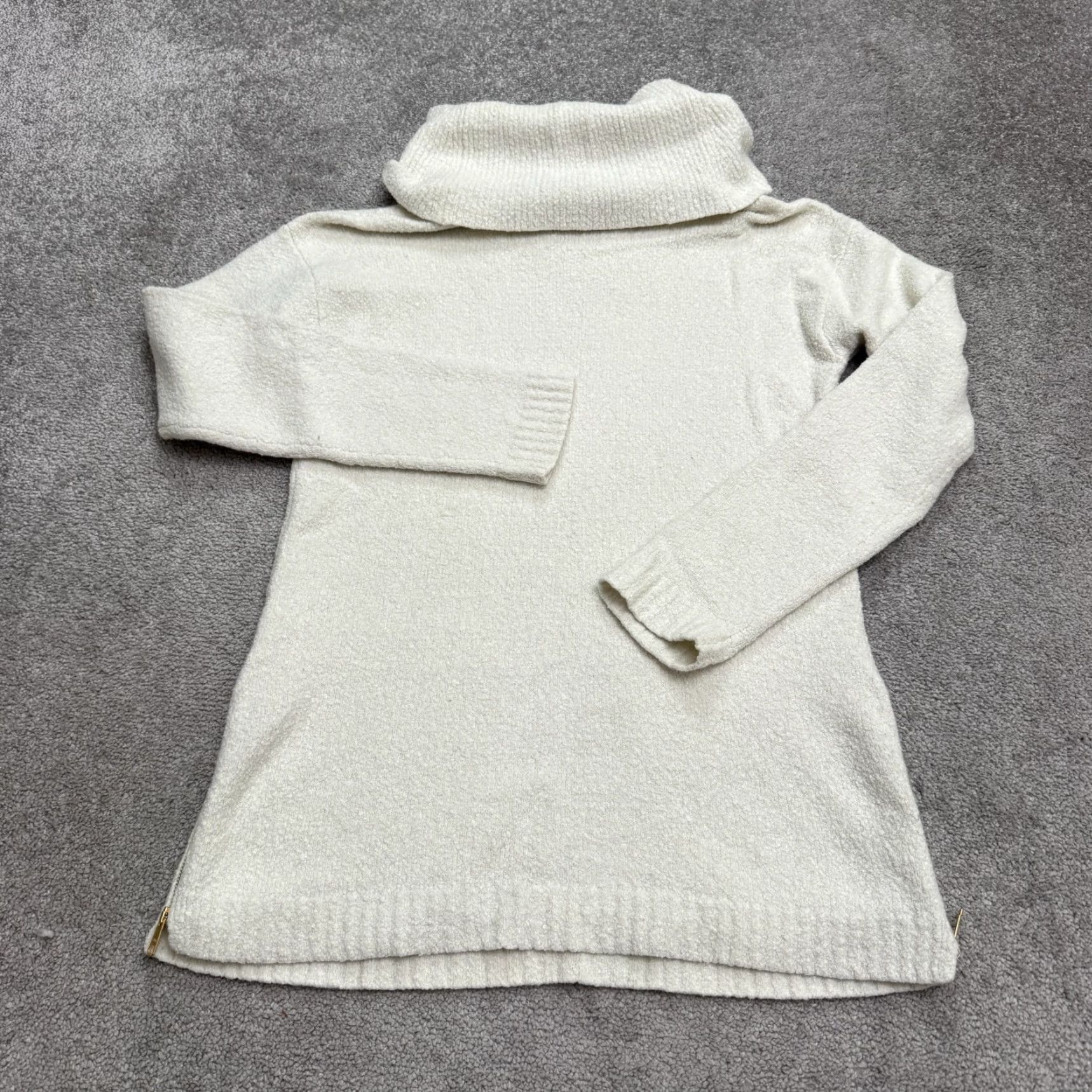 Talbots Talbots Cowl Neck Pullover Sweater Womens XS Cream Boucle Side Zip Pockets Wool Size XS / US 0-2 / IT 36-38 - 2 Thumbnail
