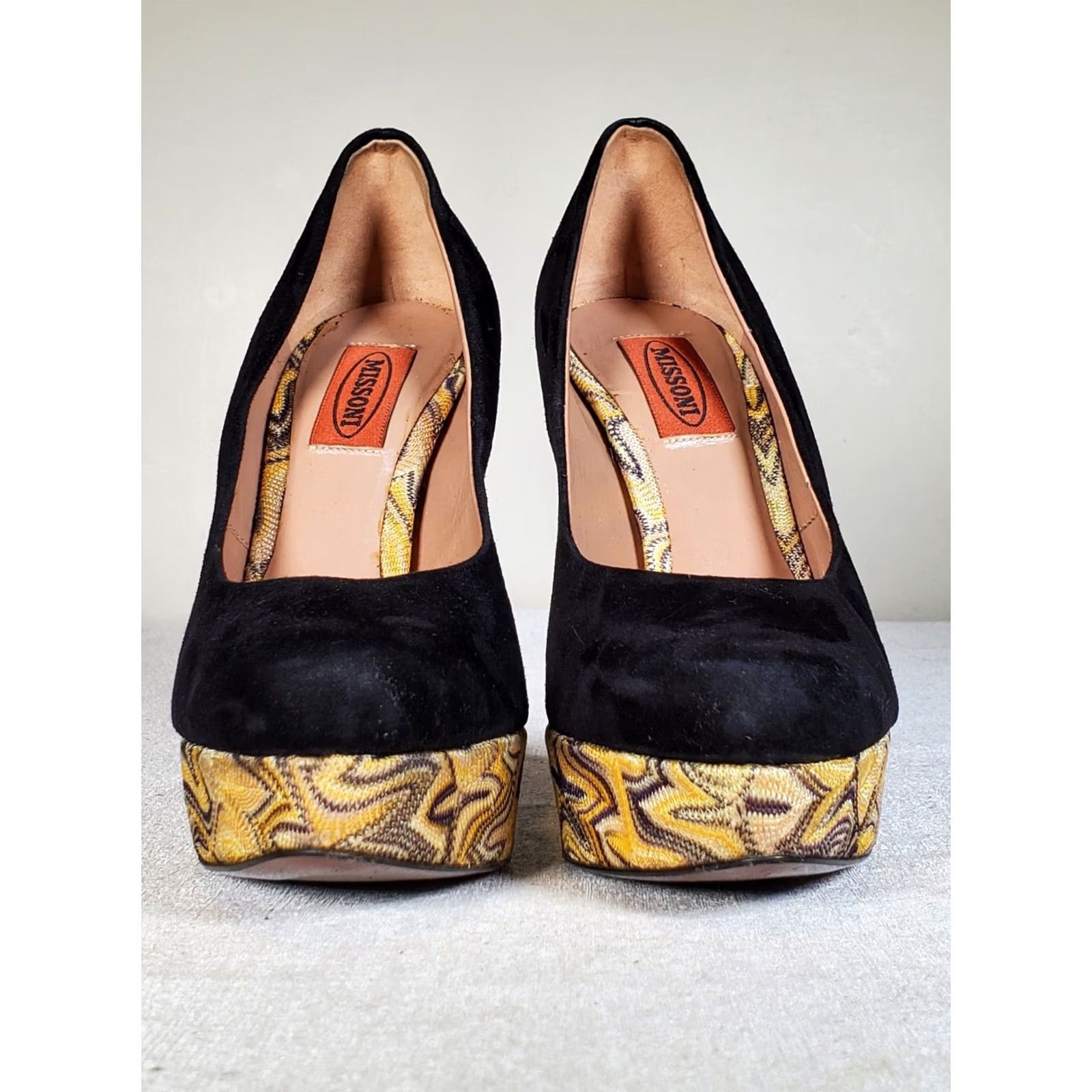 Missoni Missoni Black Suede Fabric Platform Pumps Gold Lurex Knit Covering Midsole Heel Women's US 6 (EU 36) Size US 6 / IT 36 - 6 Thumbnail