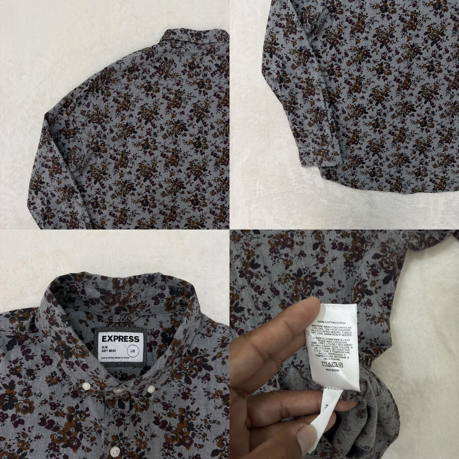 Express Express Shirt Mens L Gray Floral Slim Soft Wash Button Long Sleeve Casual Size US L / EU 52-54 / 3 - 9 Thumbnail