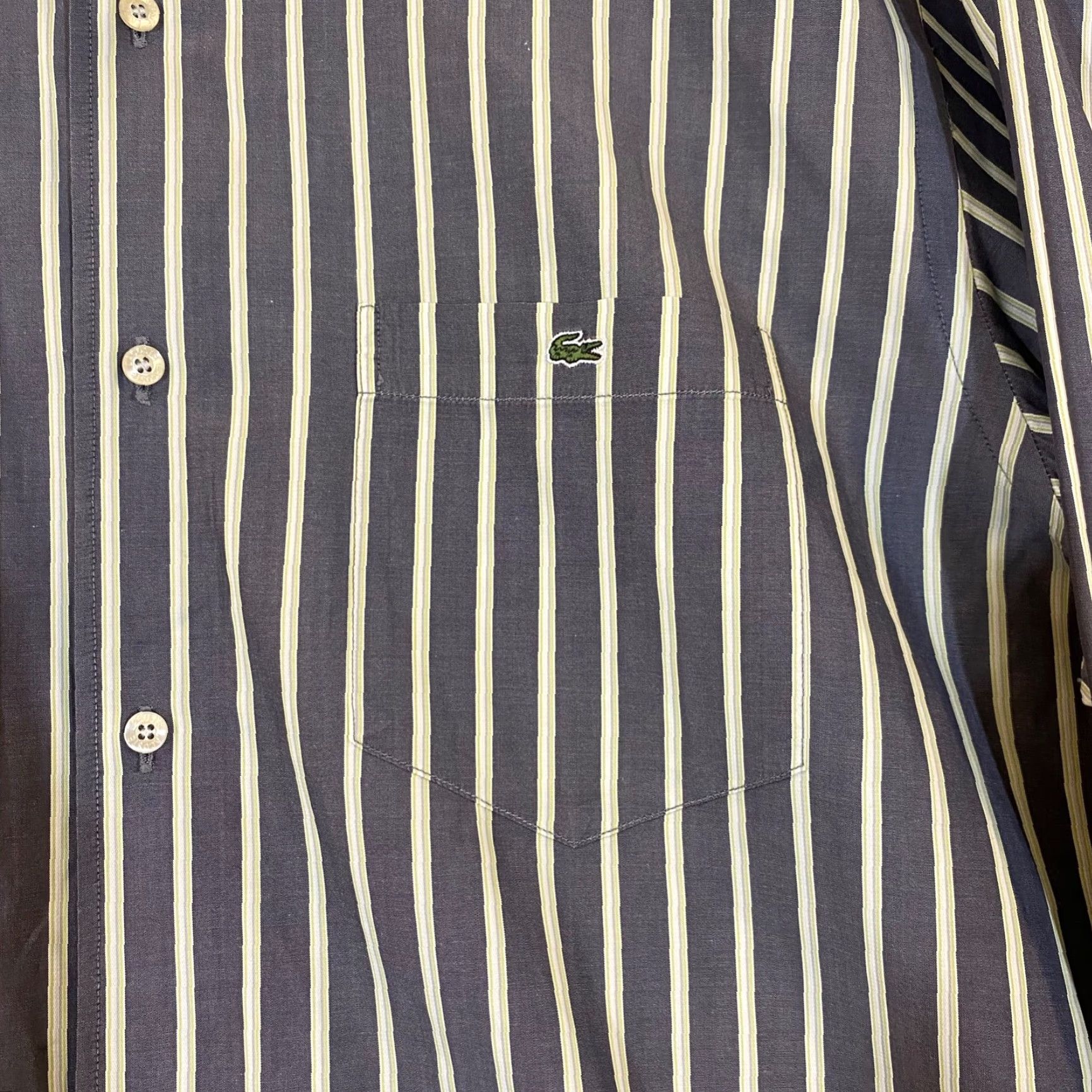 Lacoste VINTAGE Lacoste Shirt Mens 42 Gray Green Striped Button-Up Dress Top L/S France Mens Size US XL / EU 56 / 4 - 3 Thumbnail