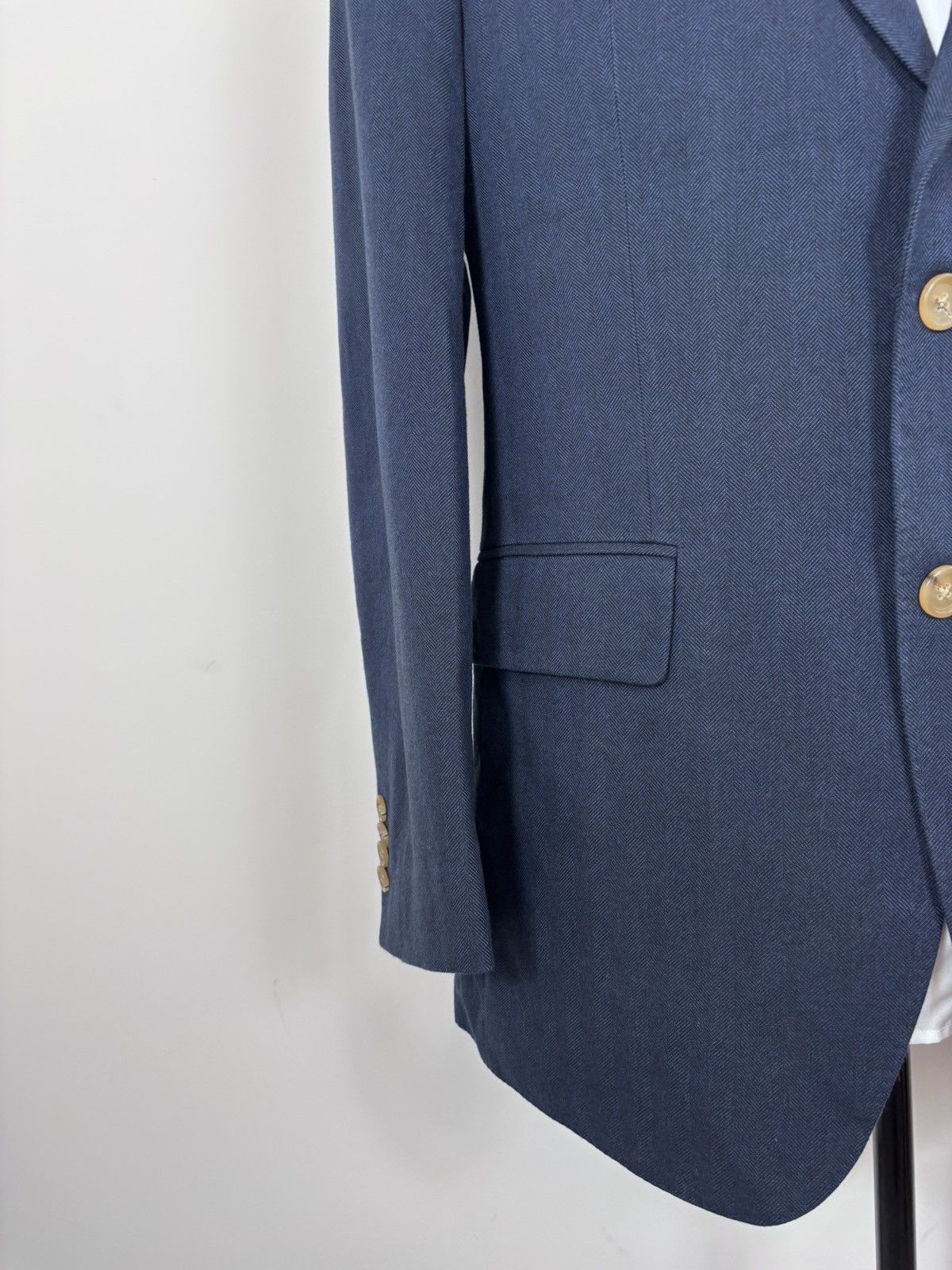 SCABAL Scabal Men’s Herringbone Navy Blue Cotton Blazer Jacket Size 40R - 4 Thumbnail