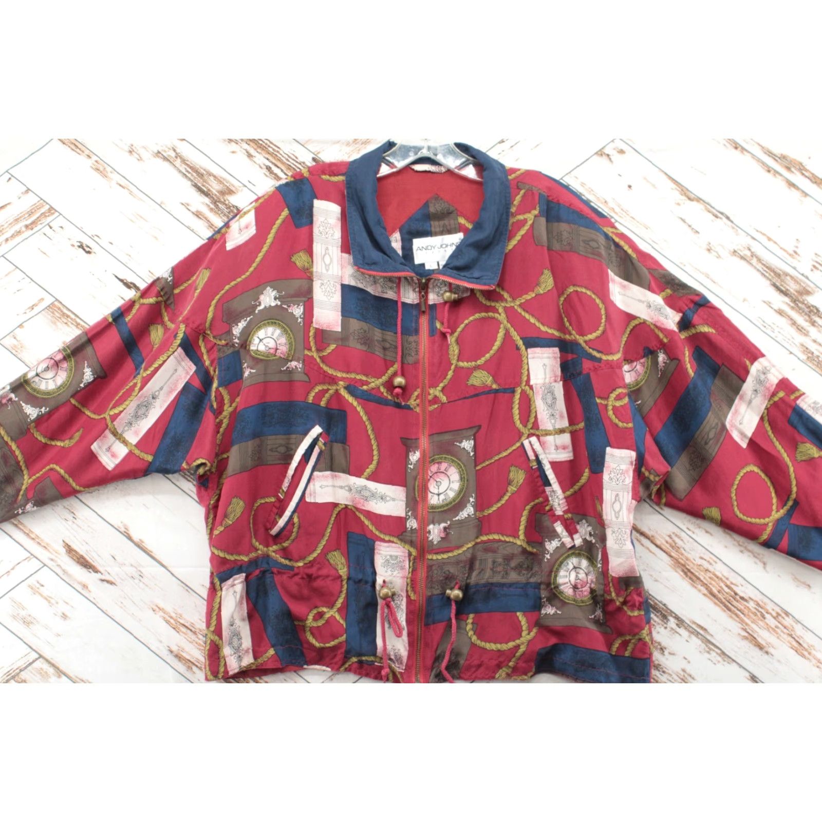 Roper VINTAGE Andy Johns Windbreaker Womens L Silk Red Jacket Clocks Tassels Rope Size L / US 10 / IT 46 - 3 Thumbnail