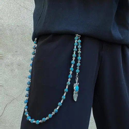 Jewelry Blue Beaded Wallet Chain Chain, Belt Chain, Pants Chain Size ONE SIZE - 6 Thumbnail