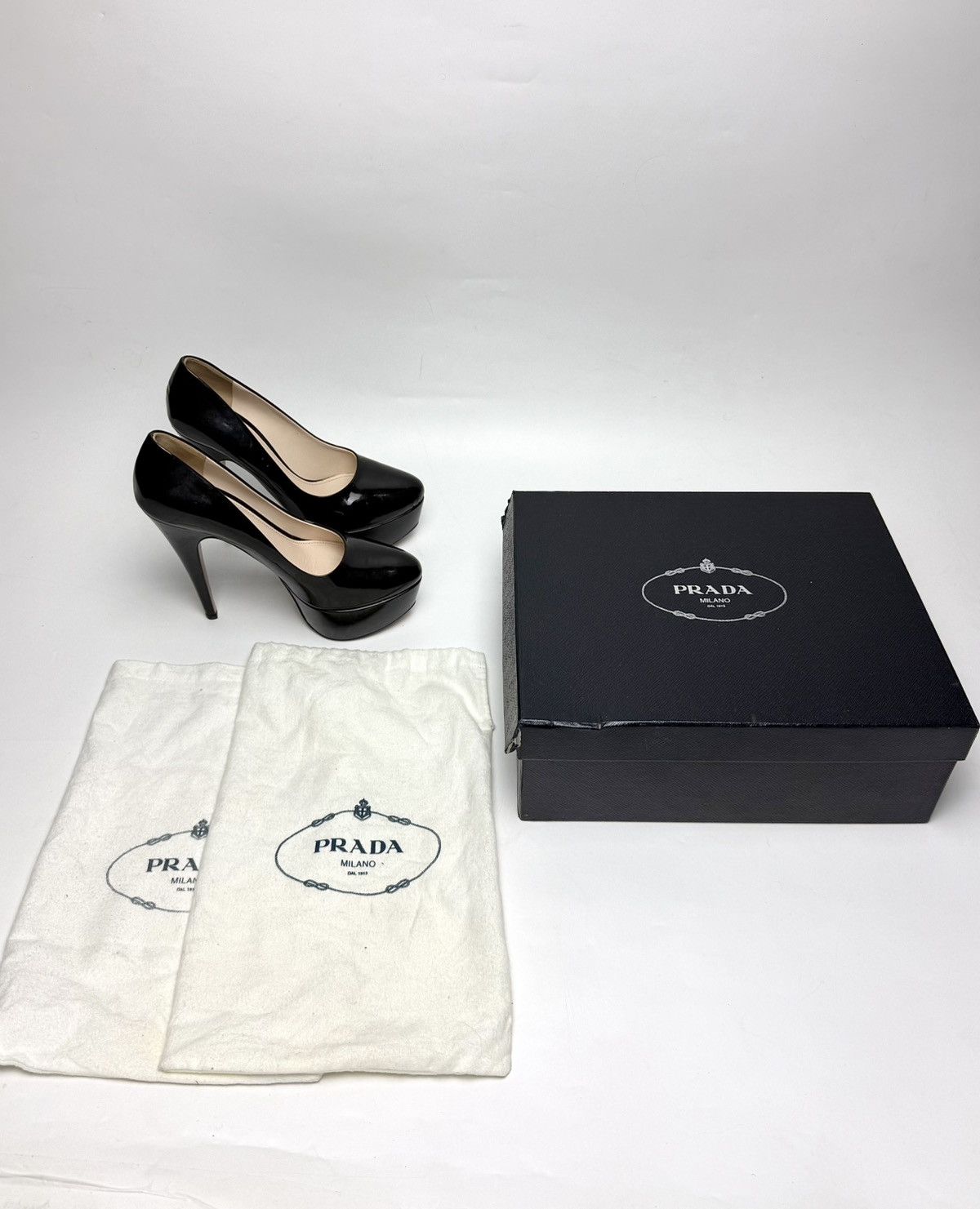 Prada PRADA Black Patent Leather Pumps (with Original Box) Size US 8.5 / IT 38.5 - 2 Thumbnail