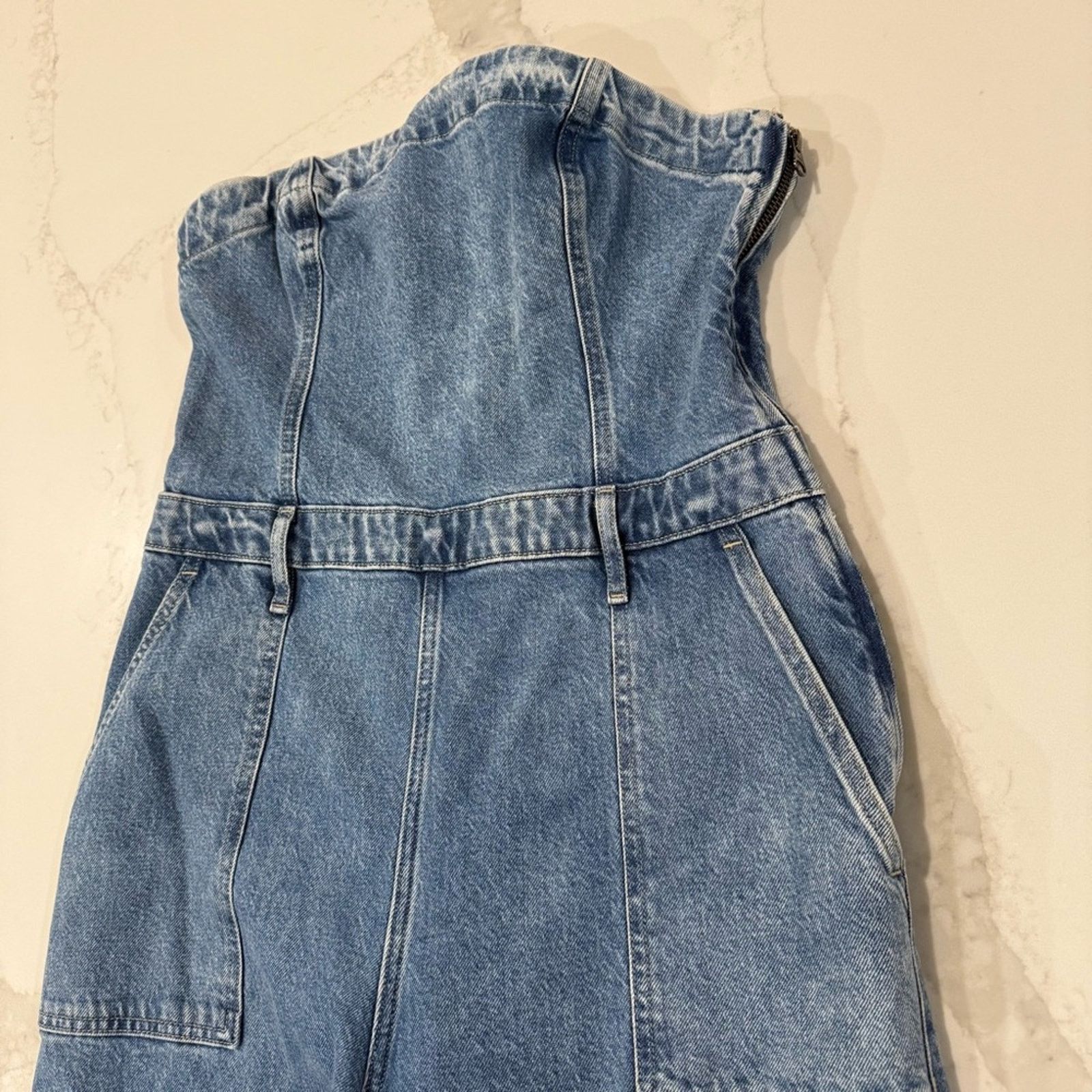 Express Express Strapless Wide Leg Cargo Denim Jumpsuit Womens 12 Size 34" / US 12 / IT 48 - 8 Thumbnail