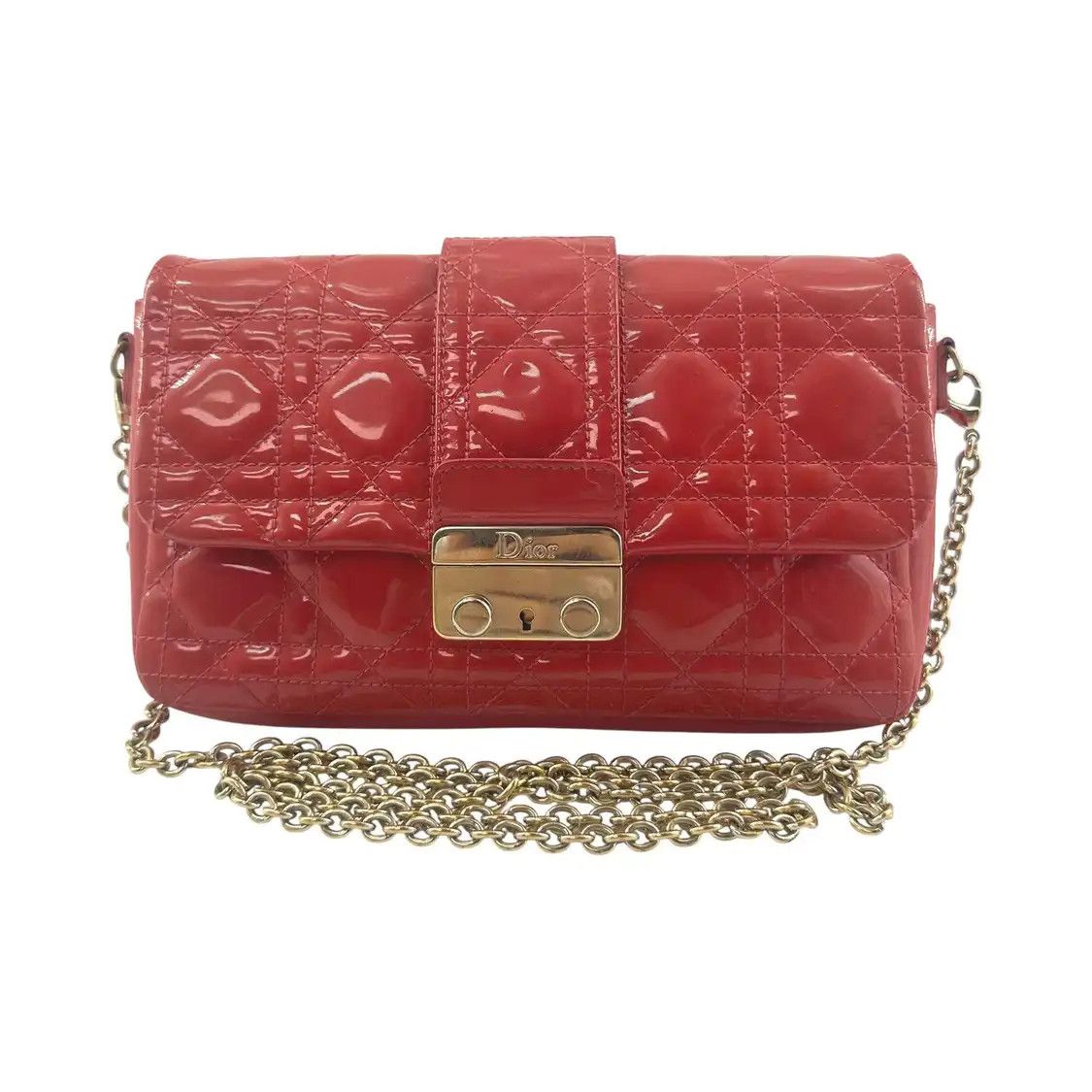 Dior New Lock Red Cowhide Leather Rattan Plaid Quilted Shoulder Bag, Women's