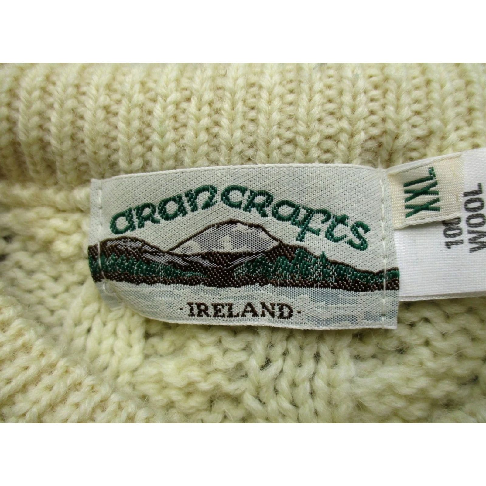 Vintage Aran Crafts Sweater Mens 2XL White Wool Cable Knit Crewneck Ireland Fisherman Size US XXL / EU 58 / 5 - 7 Thumbnail