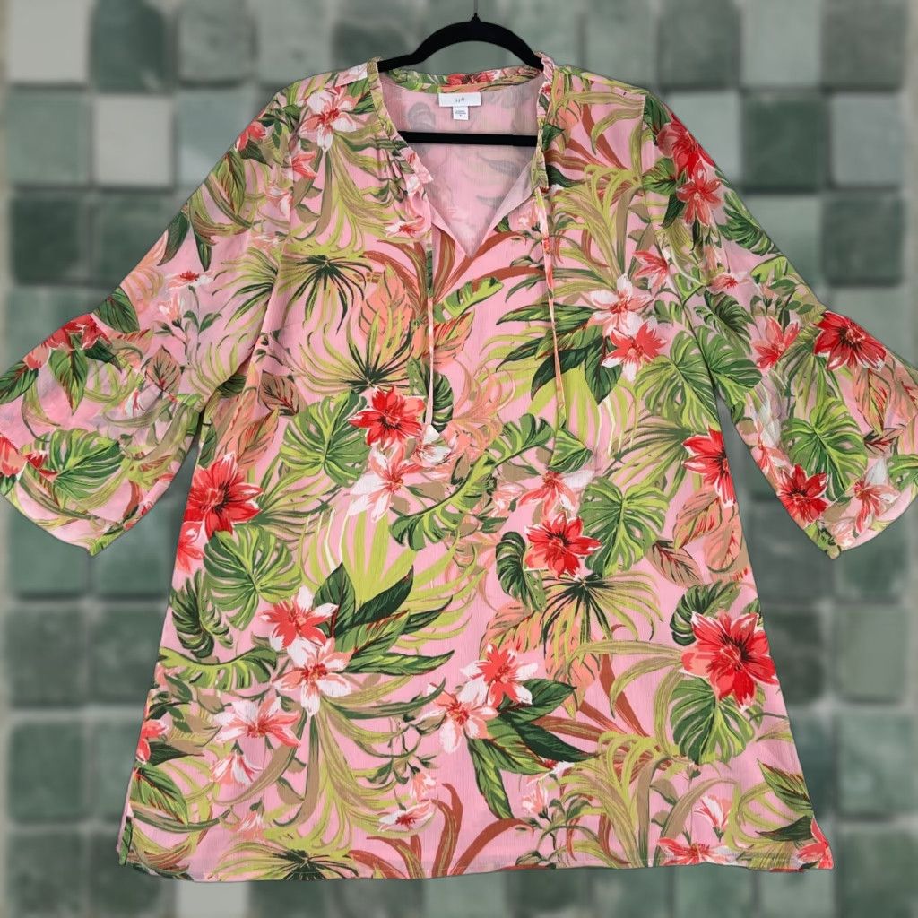 J. Jill J. Jill Pink Tropical Print Tunic Shirt Womens Medium Bell 3/4 Sleeve Pullover Size M / US 6-8 / IT 42-44 - 1 Thumbnail