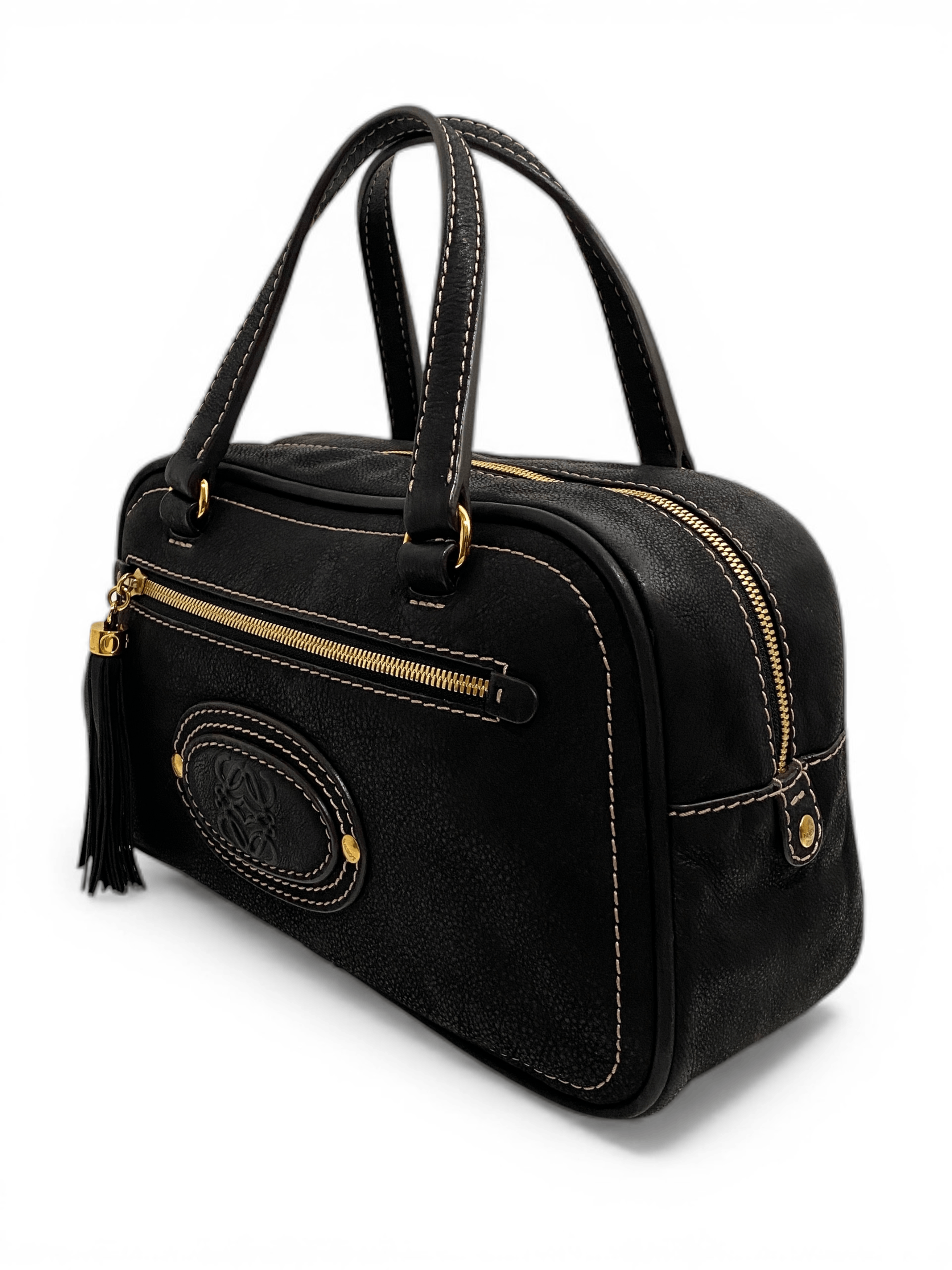 Loewe Loewe Anagram Logo Black Leather Black Bowling Tote Hand Bag Size ONE SIZE - 3 Thumbnail