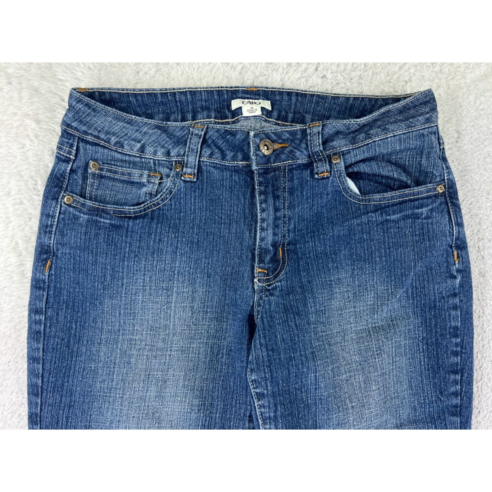 Vintage Cato Jeans Womens 12 Blue Denim Cotton Mid Rise Flared Embroidered 5-Pocket Distressed Stretch Low Rise Size 34" / US 12 / IT 48 - 7 Thumbnail