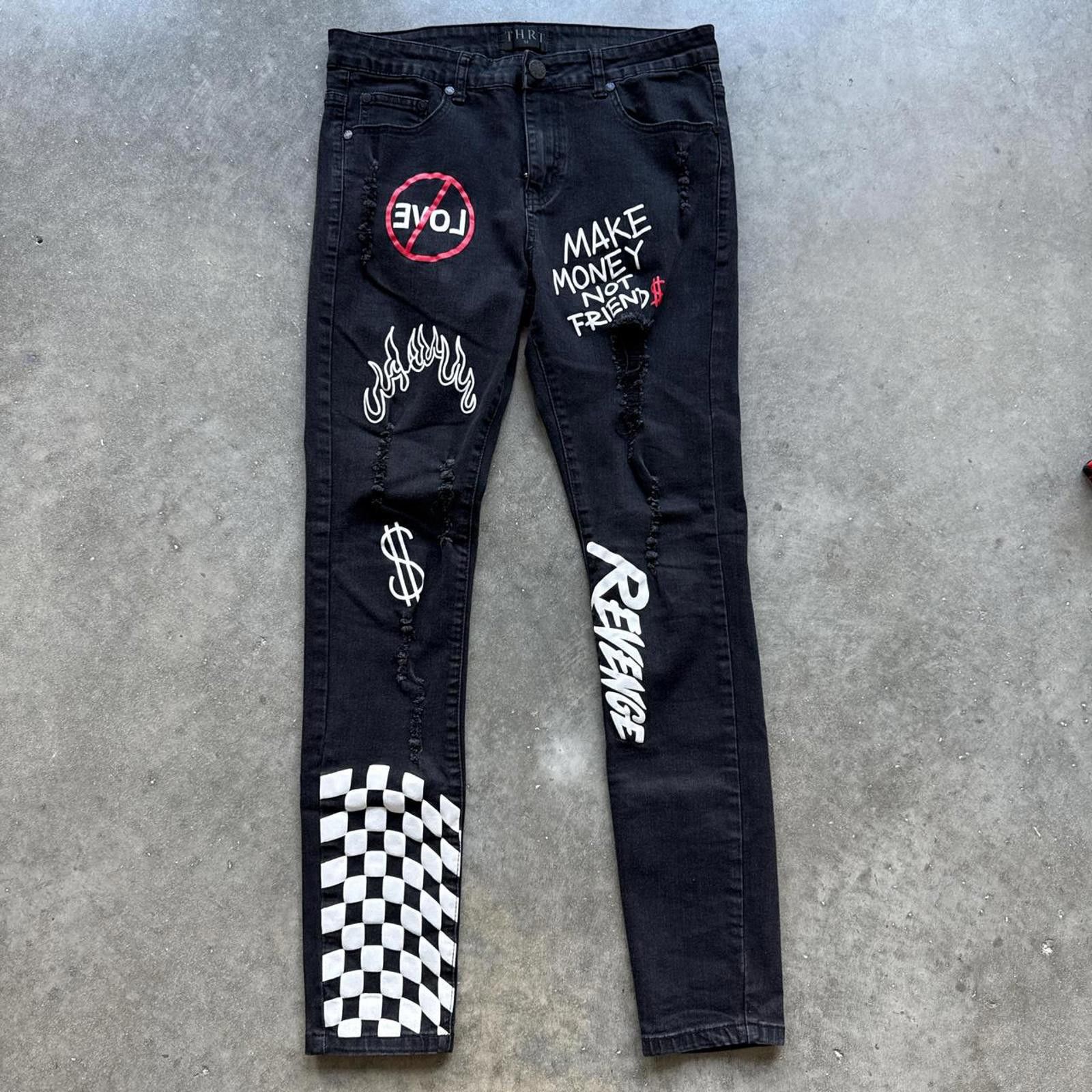 Other THRT Distressed Denim Screen Printed Graphics Skinny Jeans Size US 34 / EU 50 - 1 Thumbnail