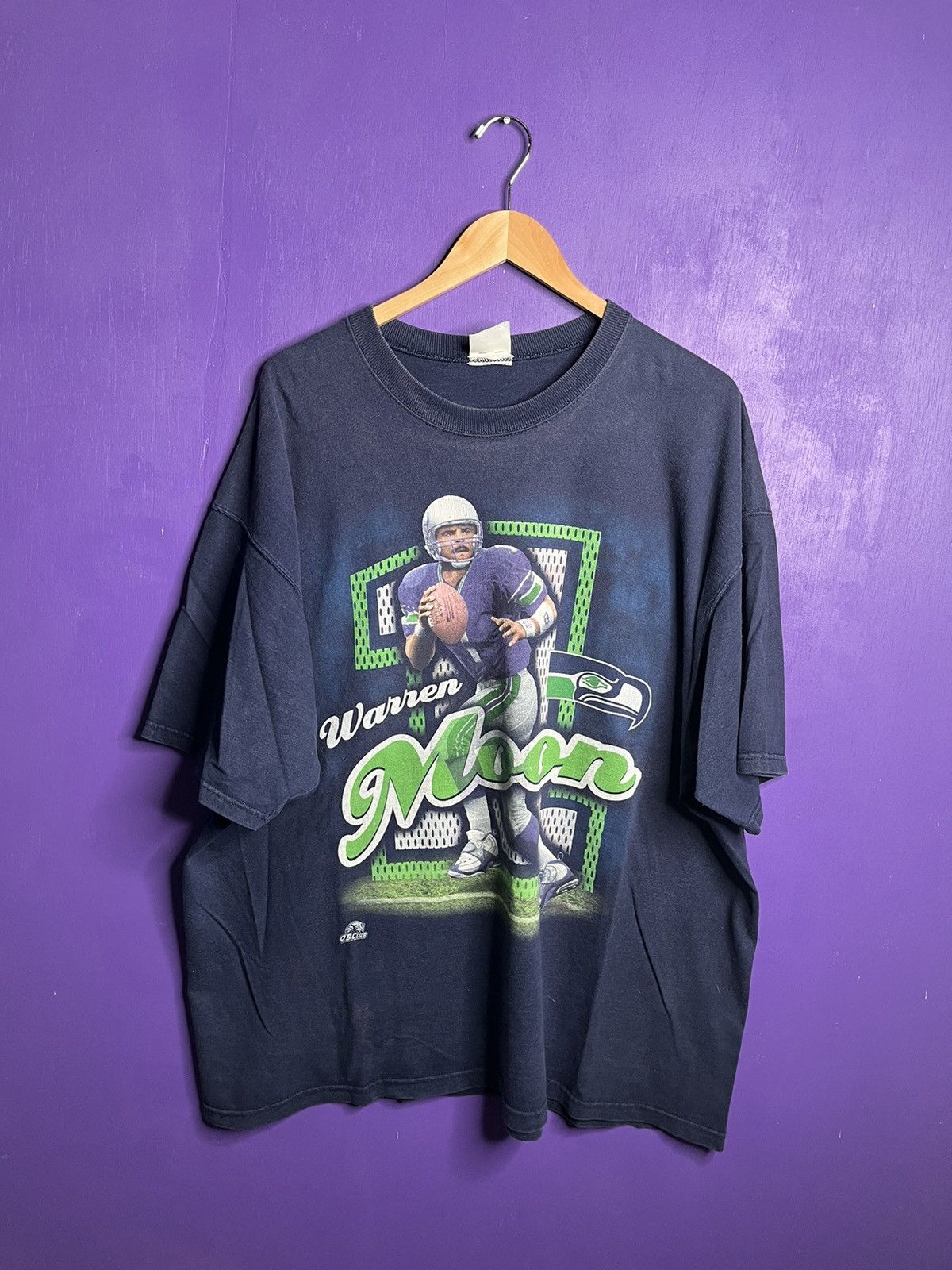 image of Nfl x Pro Player Vintage 90's Pro Player Seahawks Warren Moon Player Tee in Navy, Men's (Size 2XL)