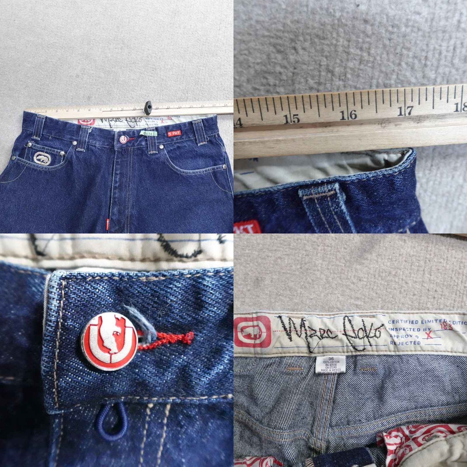 Ecko Unltd. VINTAGE Ecko Jeans 36 x 33 Blue Solid Embroidered 5 Pocket Mens Y2K Baggy 2000 Size US 36 / EU 52 - 9 Thumbnail