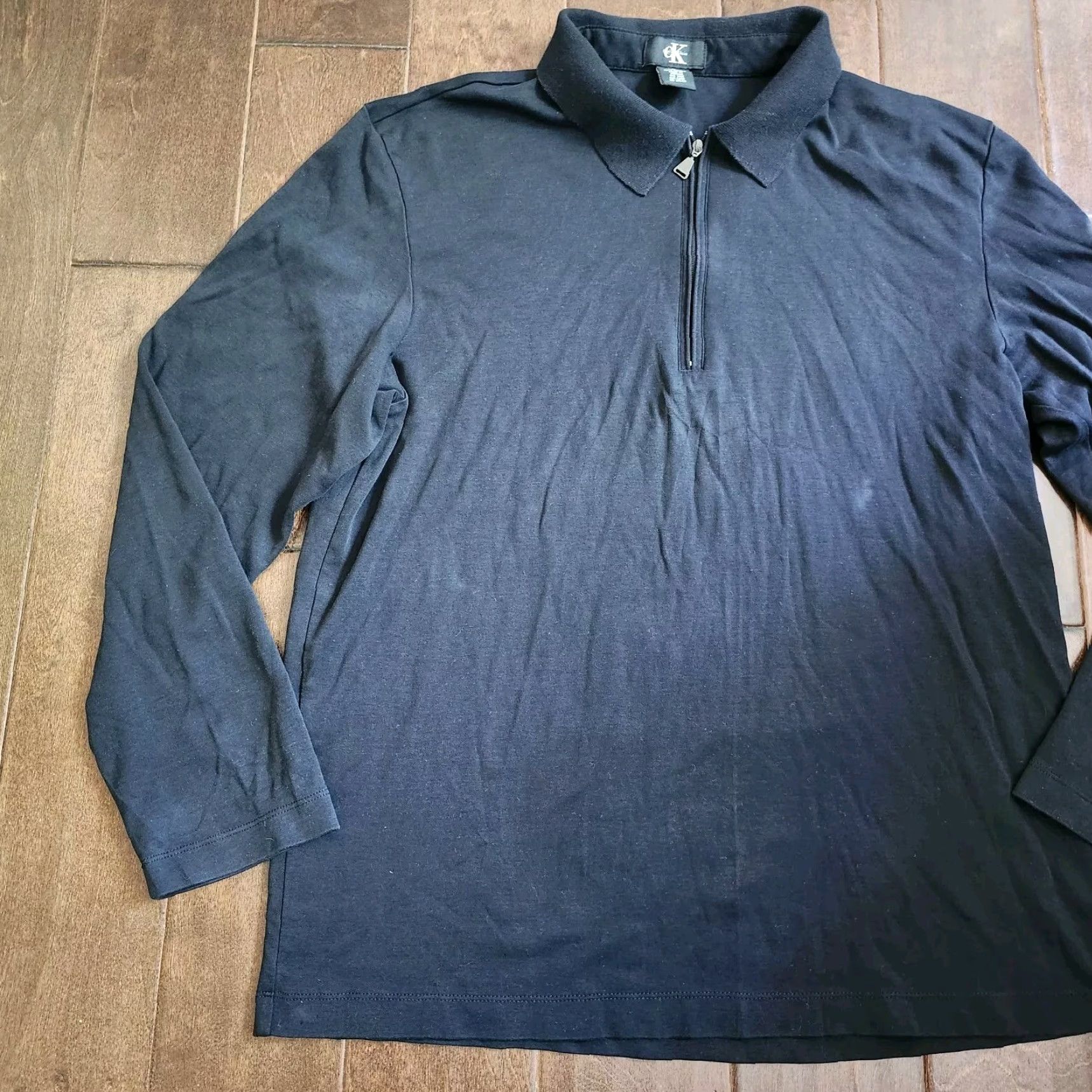 Calvin Klein Calvin Klein Men's Polo Shirt Long Sleeve 1/4 Zip Black Size L - Regular Fit, Cotton, 100% (Minor Stains) Size US L / EU 52-54 / 3 - 3 Thumbnail