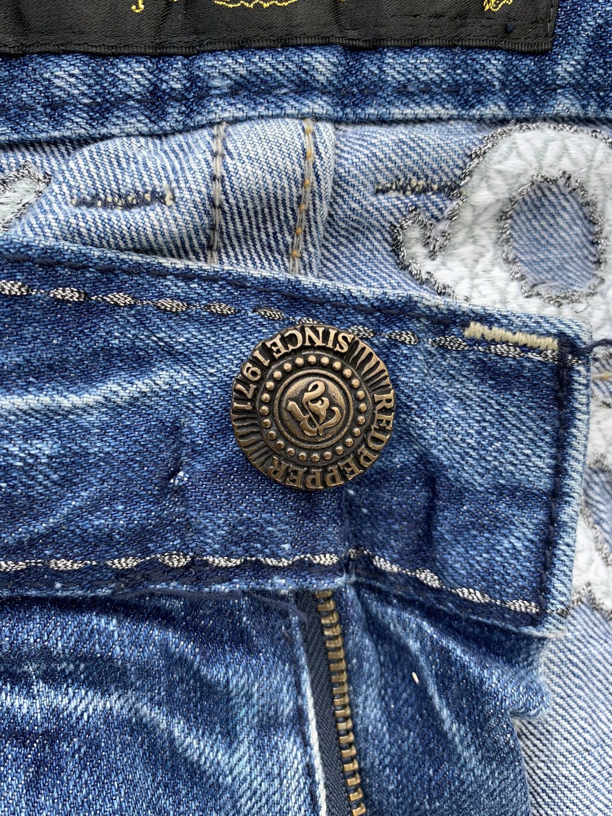 If Six Was Nine × Le Grande Bleu (L.G.B.) RED PEPPER JAPANES FADED & RUSTY PUNK STYLE DISTRESSED DENIM Size US 34 / EU 50 - 12 Thumbnail