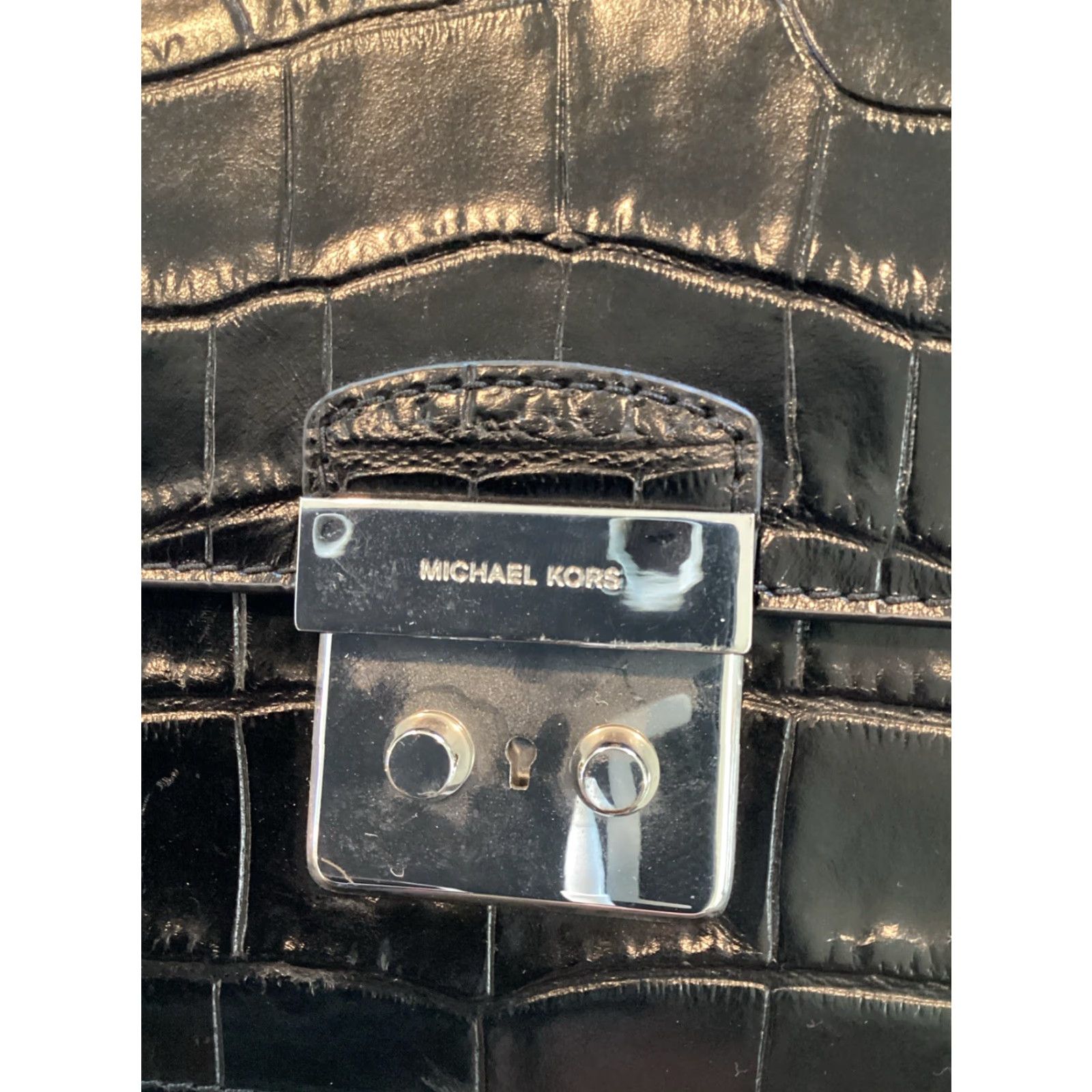 Michael Kors Michael Kors Sloan Editor Black Leather Crocodile Embossed Chain Strap Handbag Medium Black Womens Size ONE SIZE - 3 Thumbnail