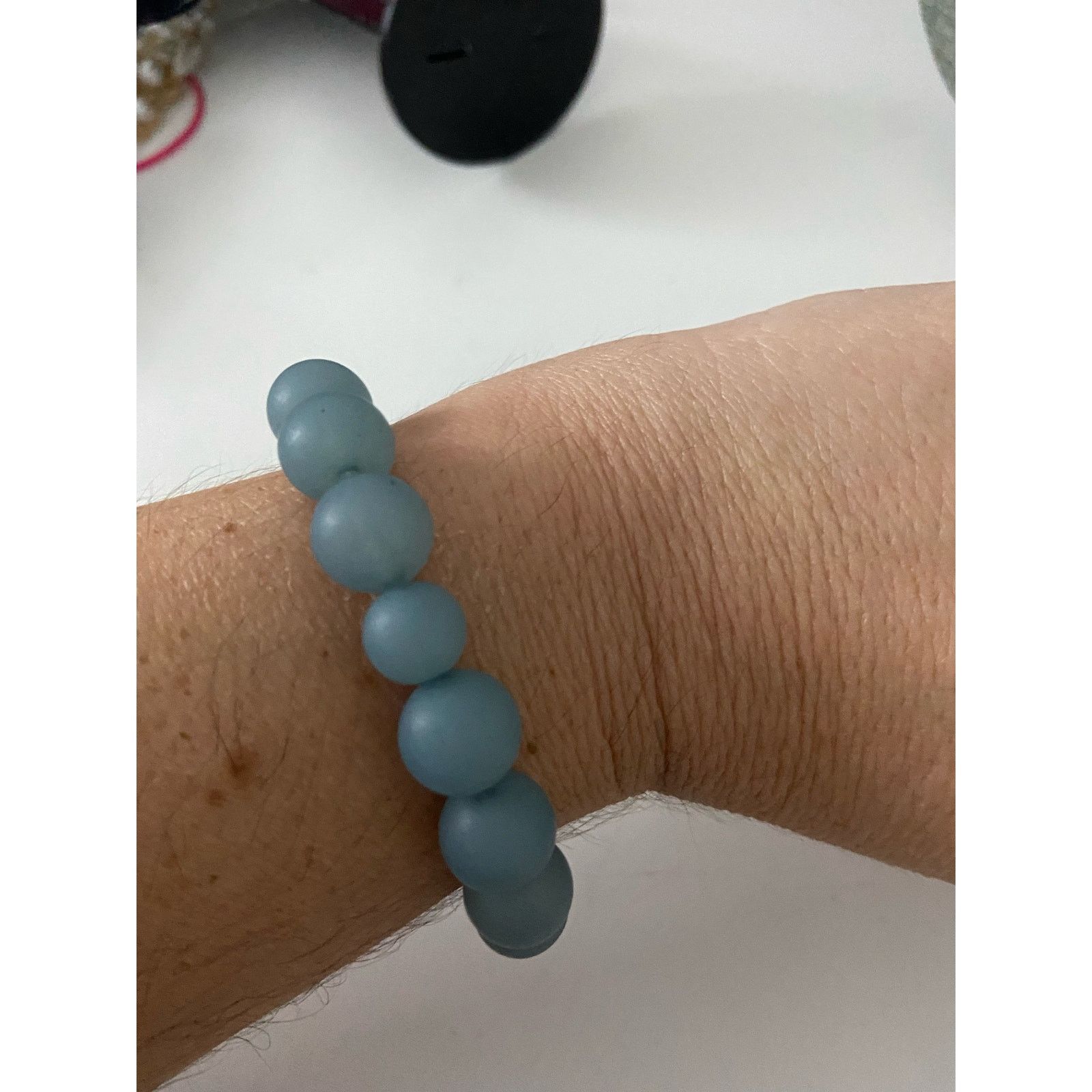 Handmade Light blue bead bracelet with pink accent Size ONE SIZE - 1 Thumbnail