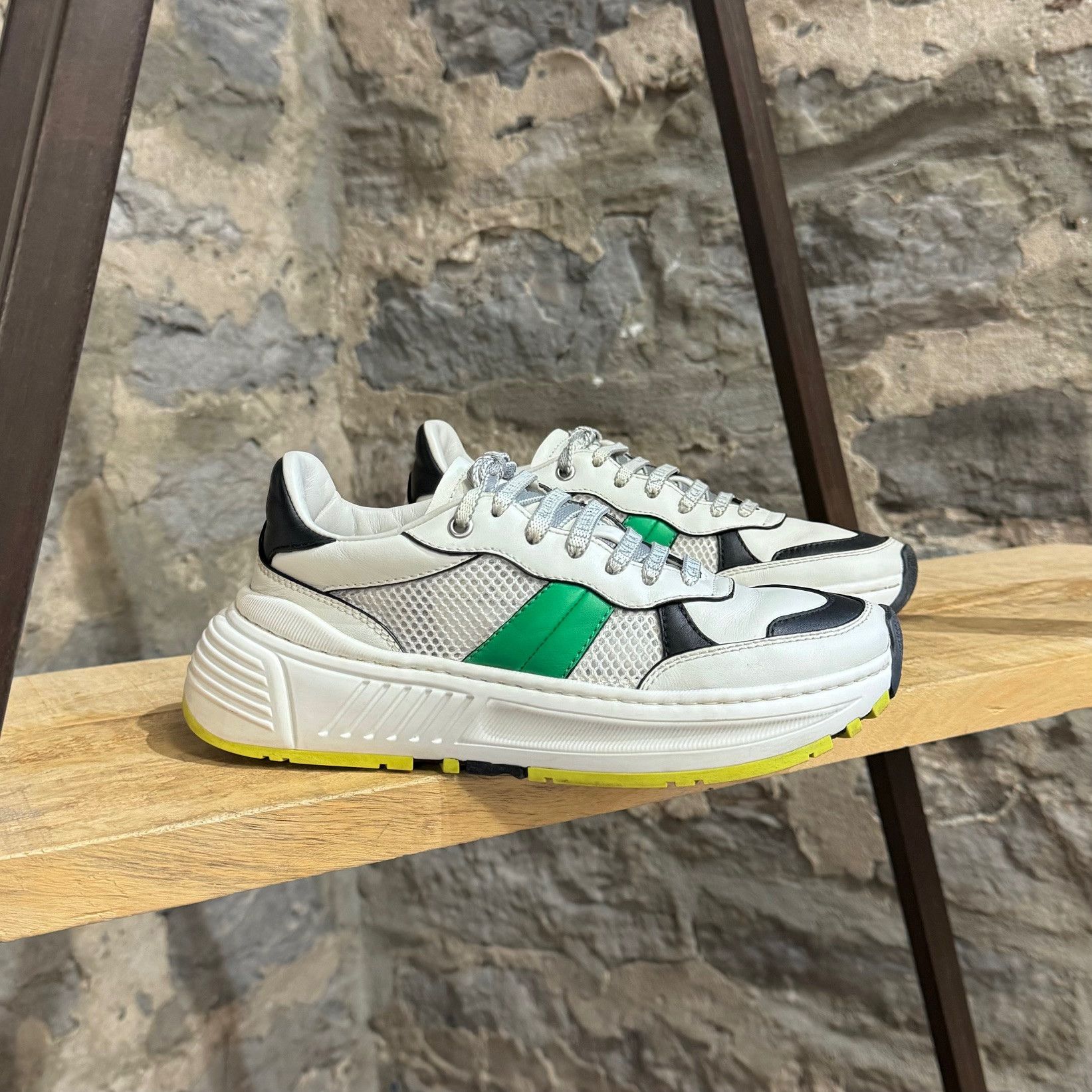 Bottega Veneta Bottega Veneta White Mesh Green Accent Logo Laces Sneakers Size US 7 / IT 37 - 1 Thumbnail