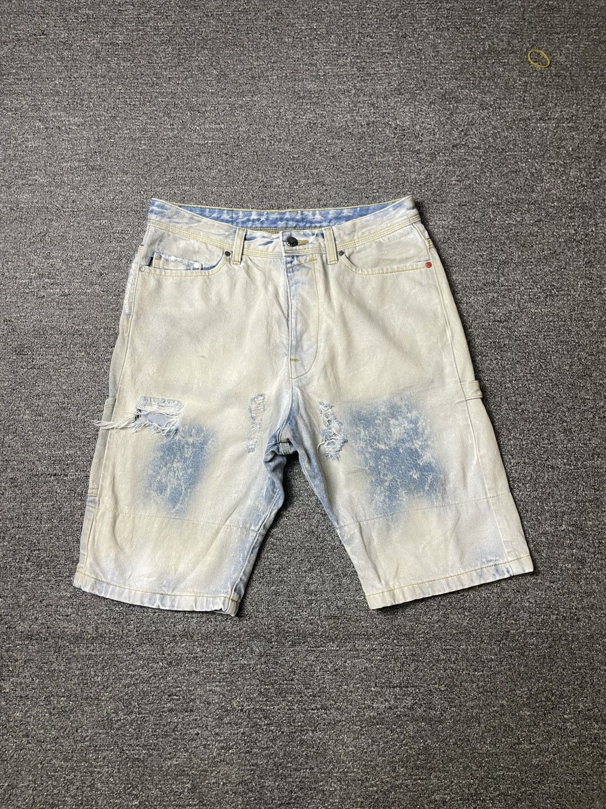Japanese Brand × Vintage FIFTYFIVEDSL Blue Acid Wash Short Jeans (104) Size US 31 - 1 Thumbnail