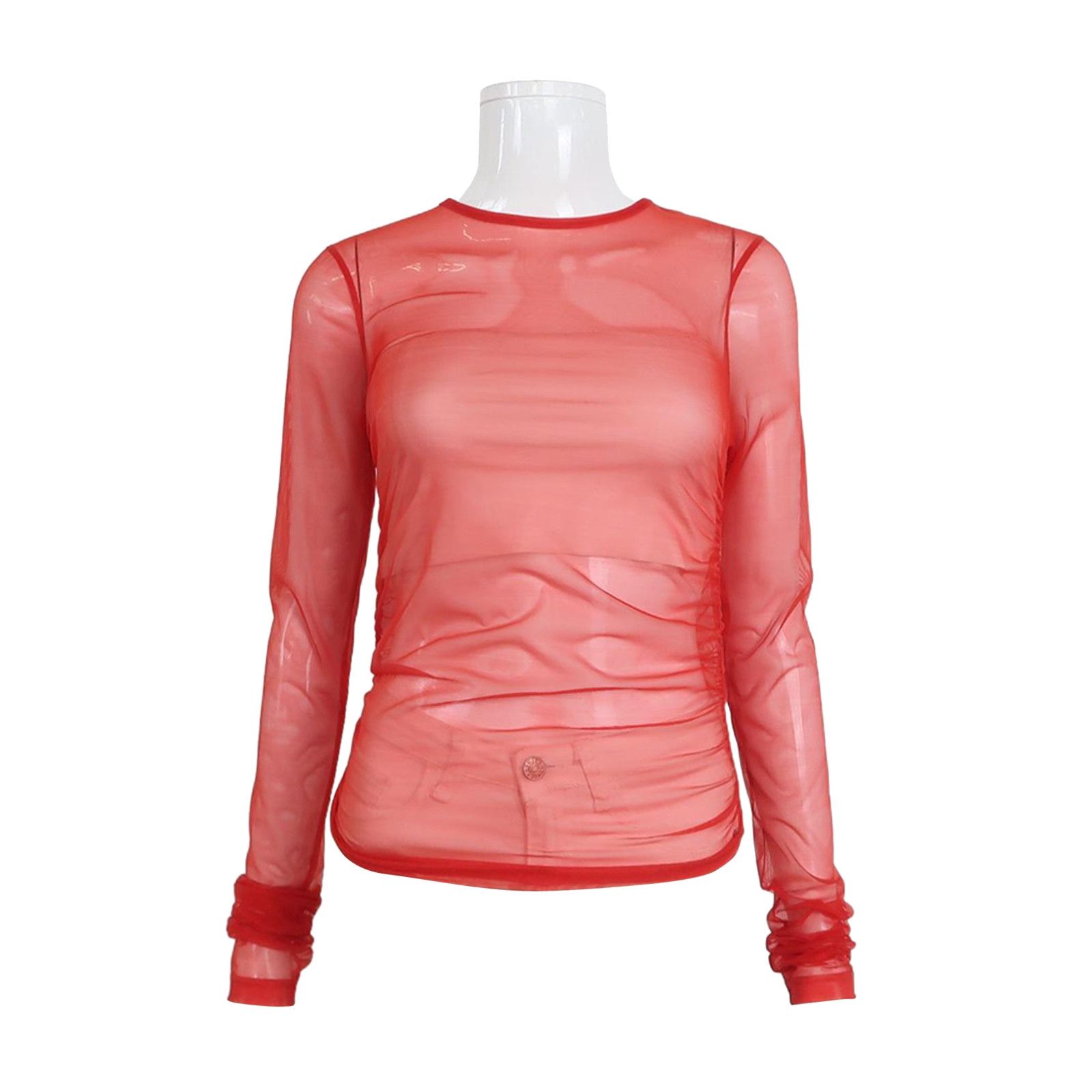 Gucci Red Sheer Mesh Long-Sleeve Top Size XS / US 0-2 / IT 36-38 - 1 Thumbnail