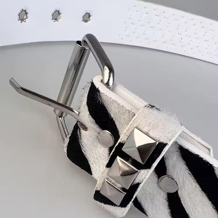 Leather 115 cm Bold Zebra Print PU Leather Belt with Studs Size ONE SIZE - 2 Thumbnail