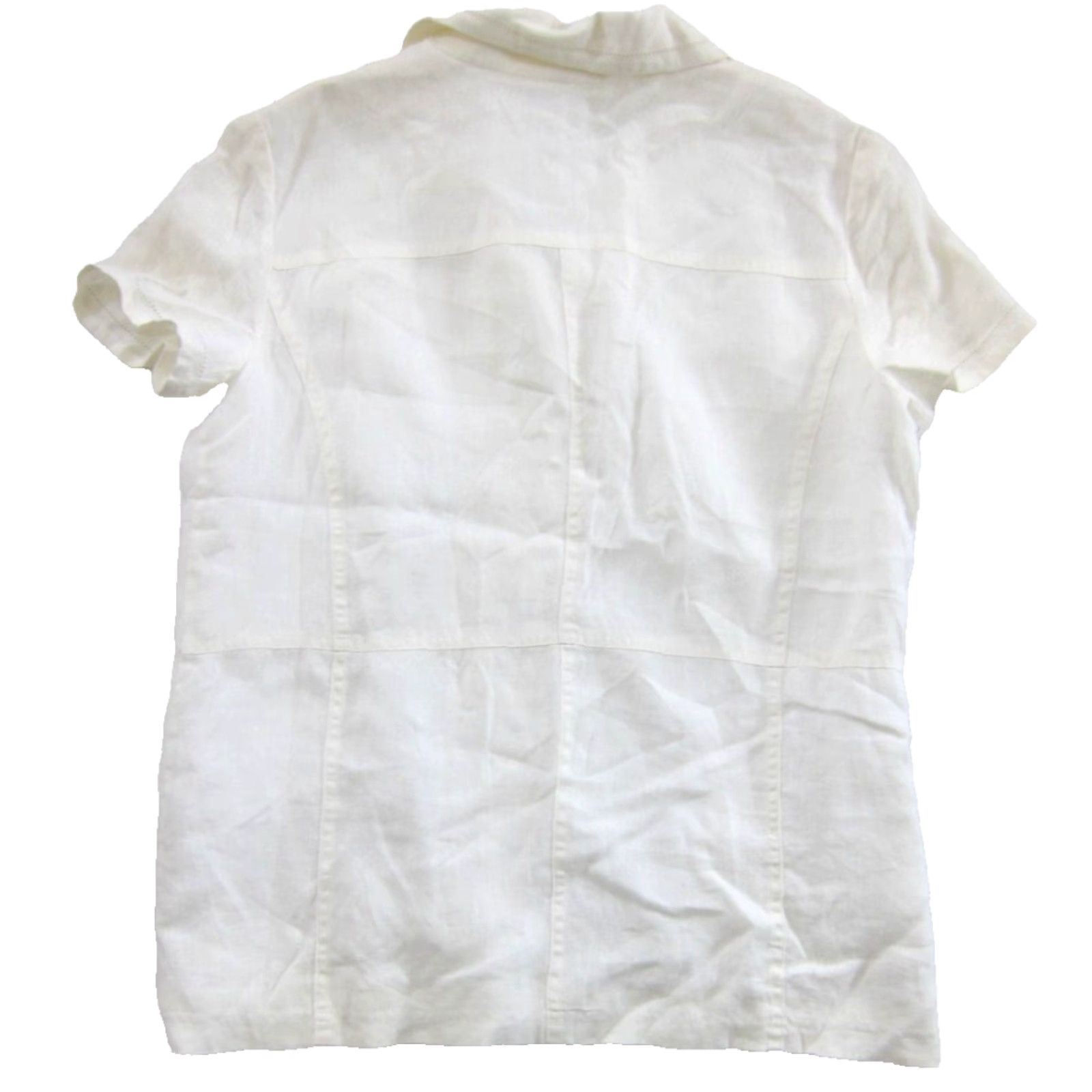 JM Collection JM Collection Ivory 100% Linen Short Sleeve Collared V-Neck Button Down Blouse 14 Size XL / US 12-14 / IT 48-50 - 2 Thumbnail
