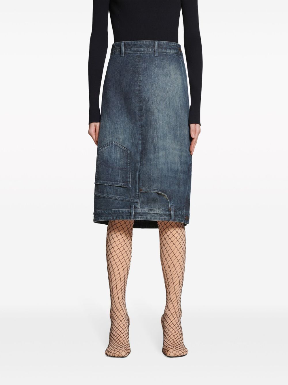 Balenciaga o1bcso1str0525 Deconstructed Midi Skirt in Dark Blue Size 28" / US 6 / IT 42 - 5 Thumbnail
